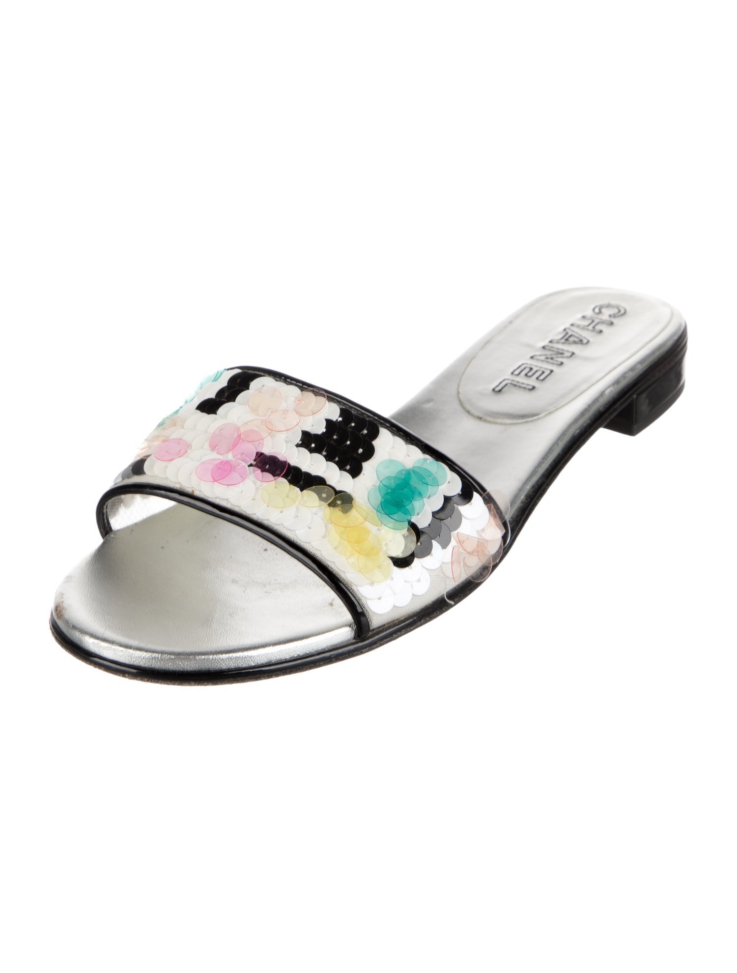 Chanel Interlocking CC Logo Sequins Slides