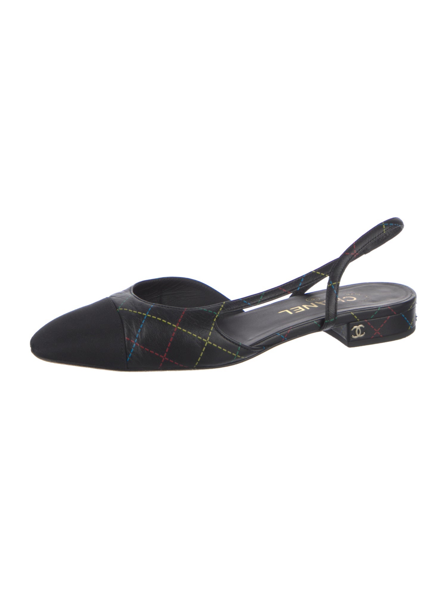 Chanel Interlocking CC Logo Leather Slingback Flats