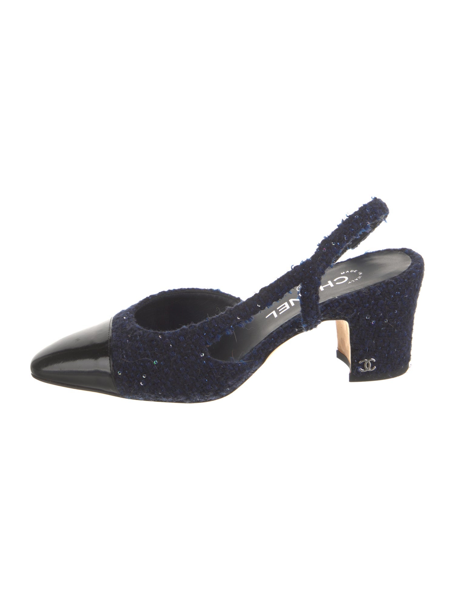 Chanel Interlocking CC Logo Tweed Slingback Pumps
