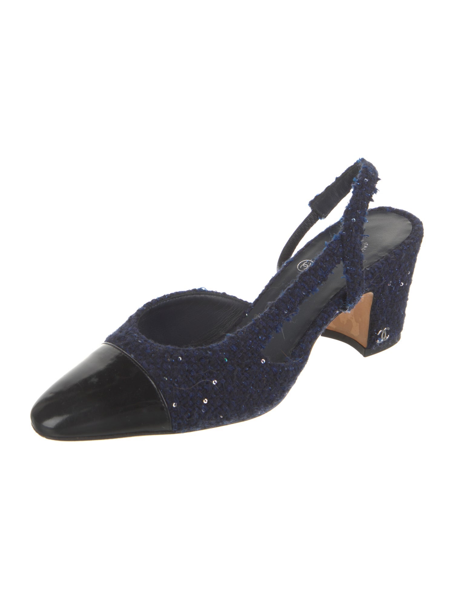 Chanel Interlocking CC Logo Tweed Slingback Pumps