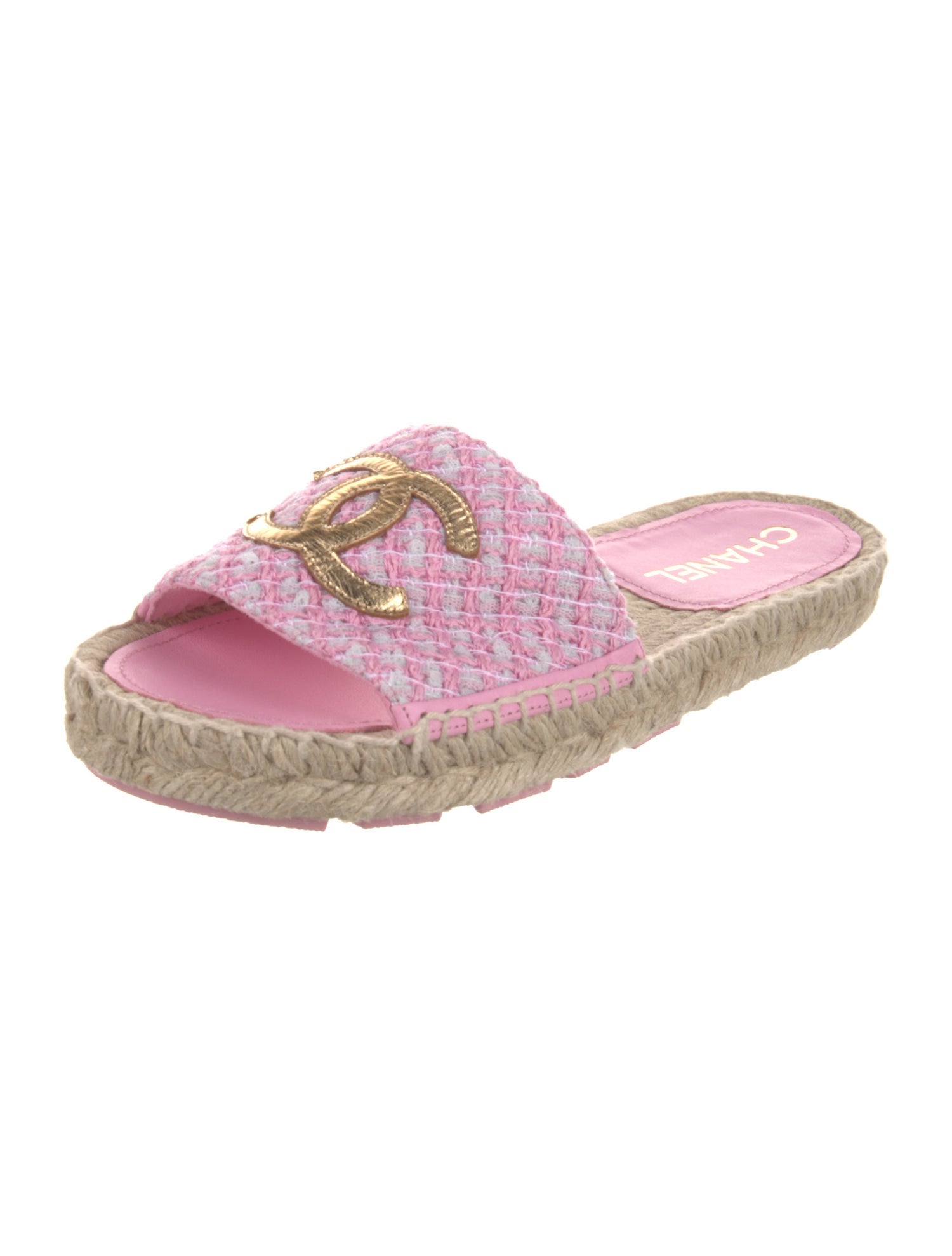 Chanel Interlocking CC Logo Tweed Espadrilles