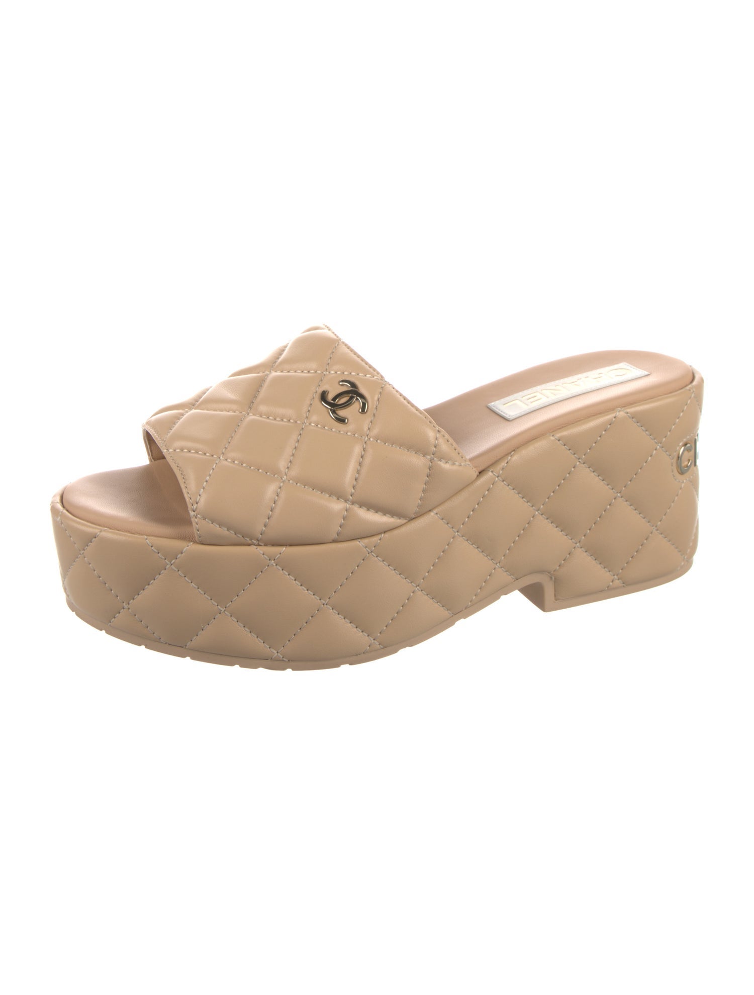 Chanel Interlocking CC Logo Leather Slides