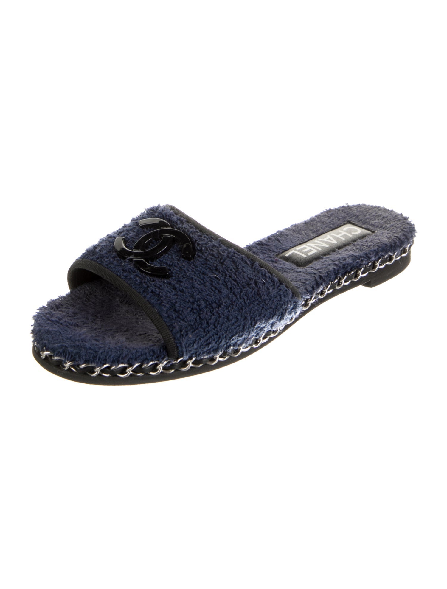 Chanel Interlocking CC Logo Terry Cloth Slides