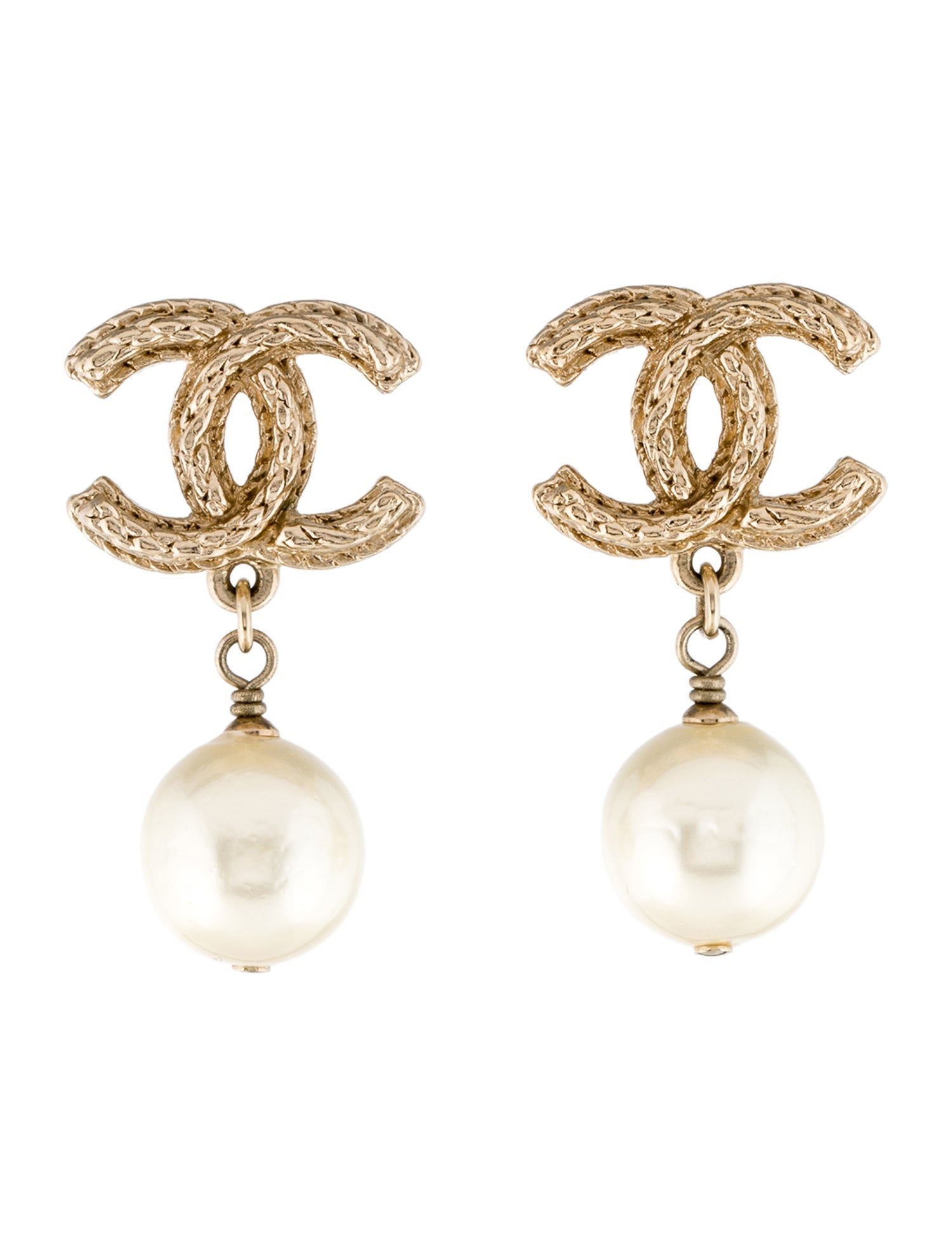 Chanel Faux Pearl CC Drop Earrongs