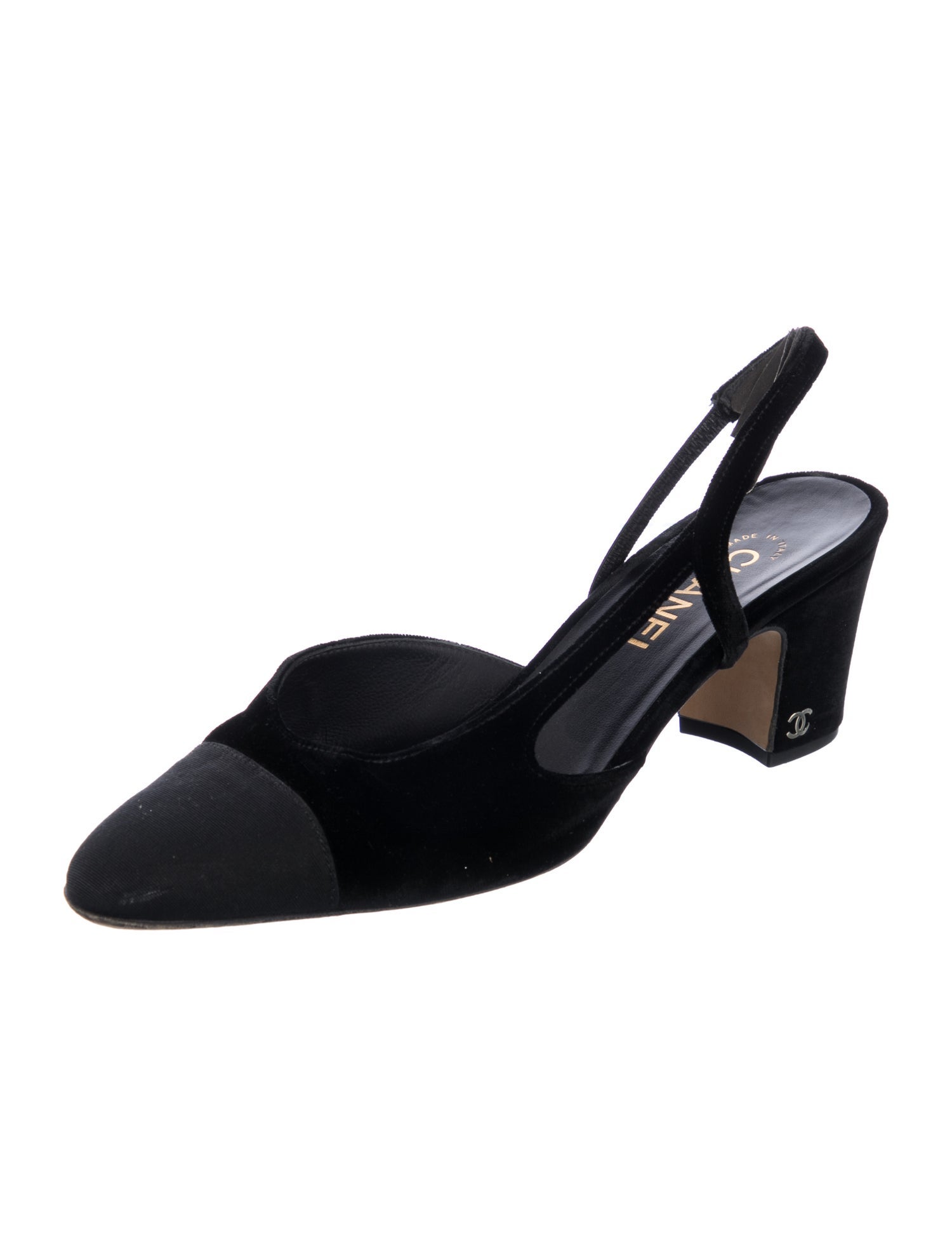 Chanel Interlocking CC Logo Velvet Slingback Pumps