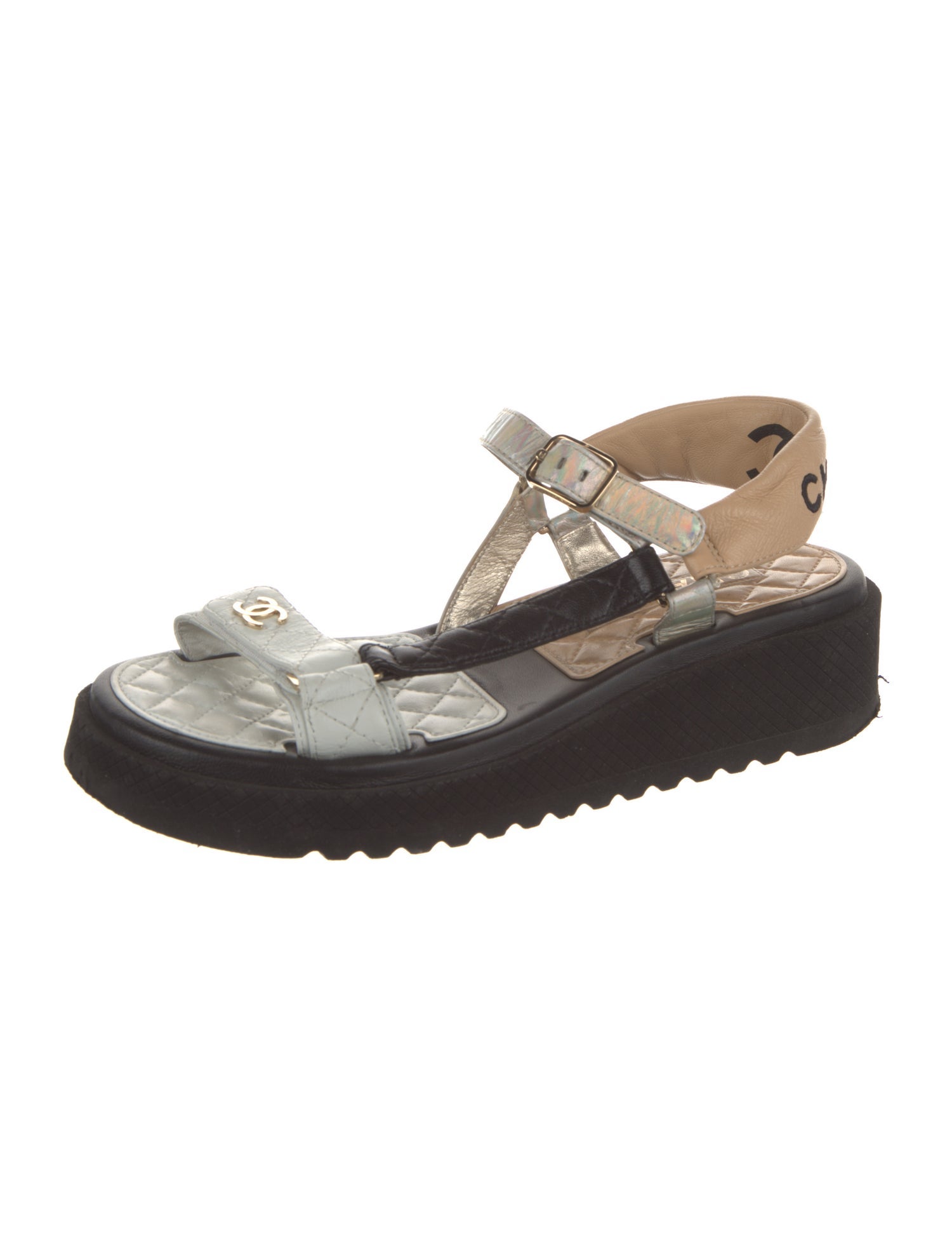 Chanel 2022 Interlocking CC Logo T-Strap Sandals