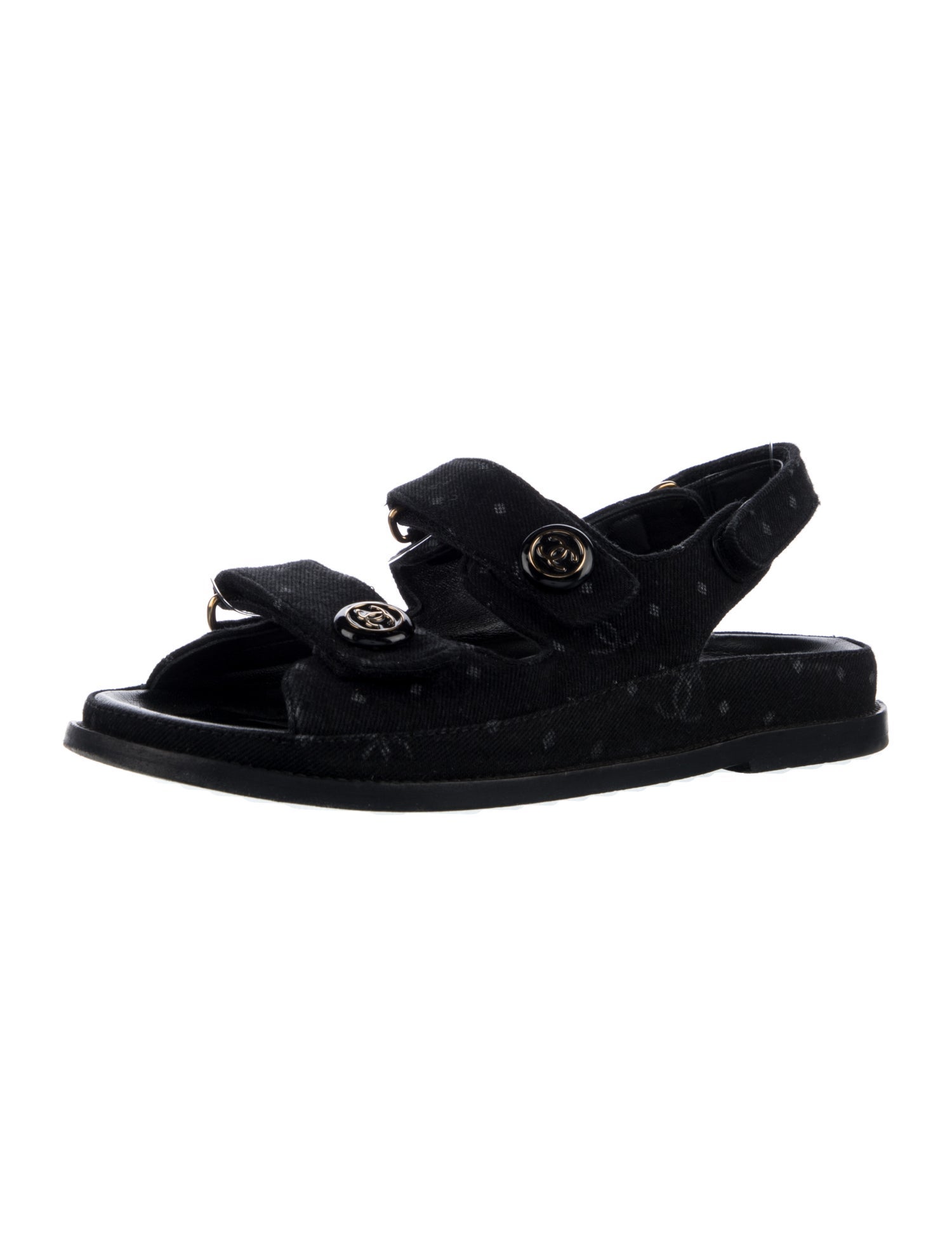 Chanel Interlocking CC Logo Denim Slingback Sandals