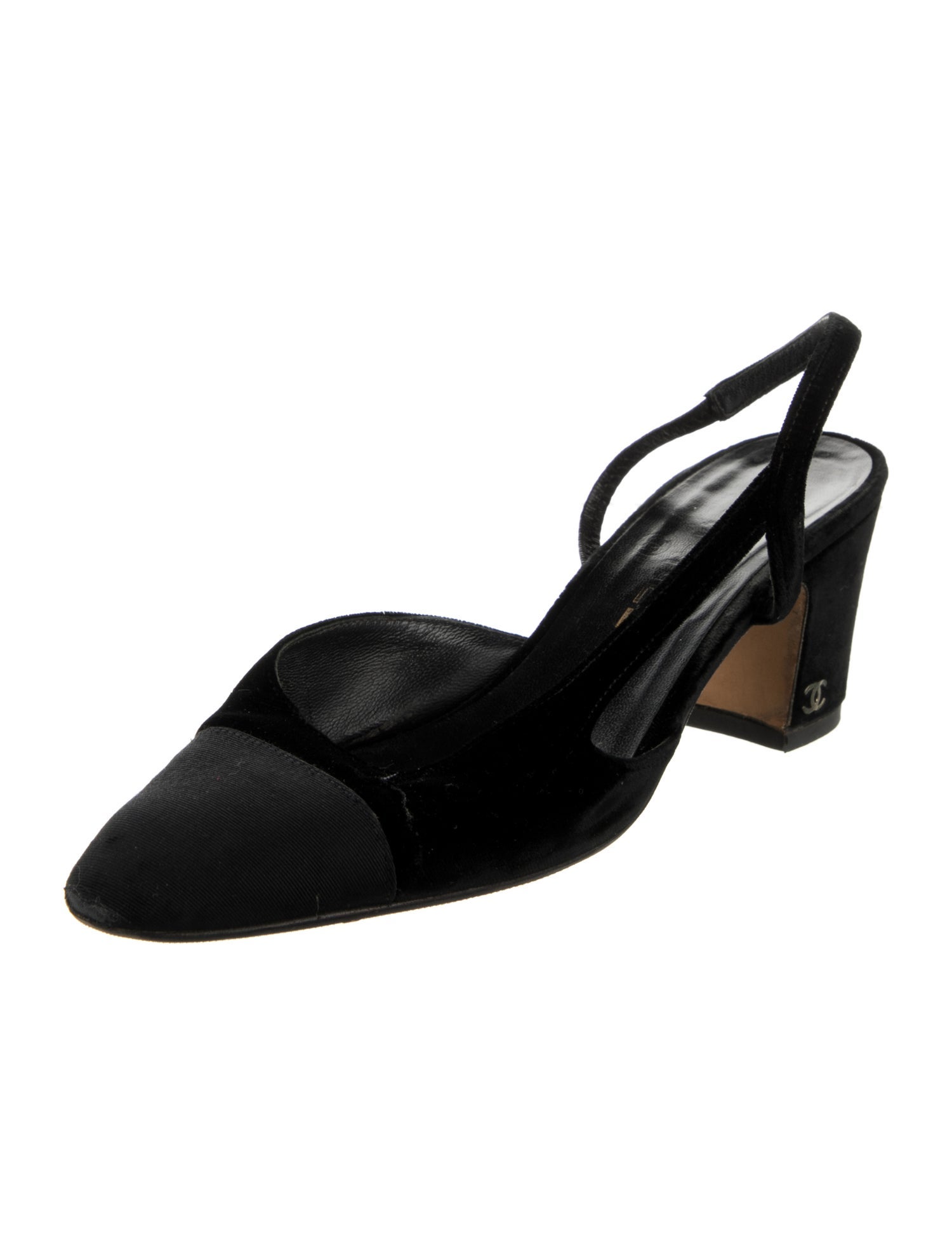 Chanel Interlocking CC Logo Velvet Slingback Pumps