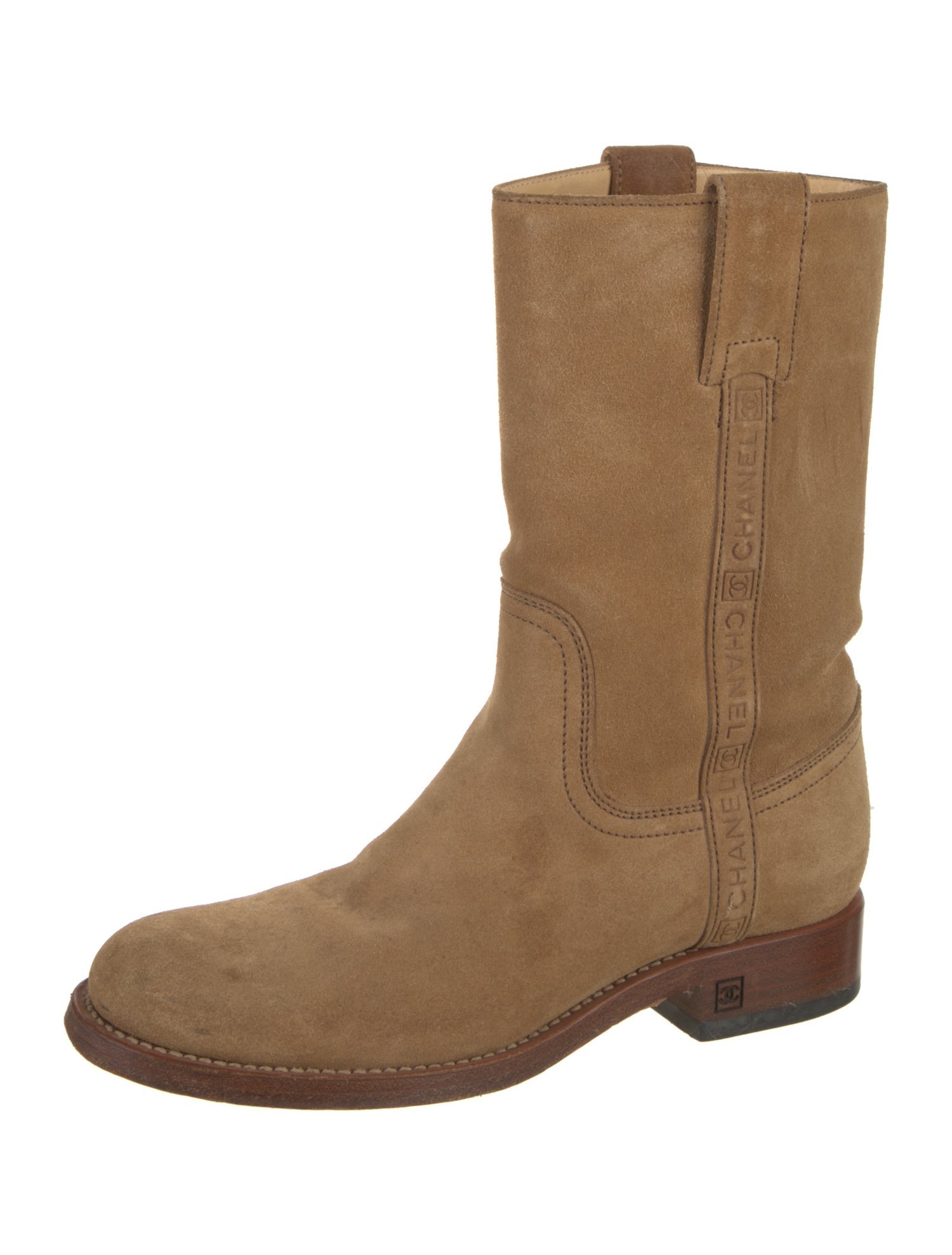 Chanel Interlocking CC Logo Suede Moto Boots