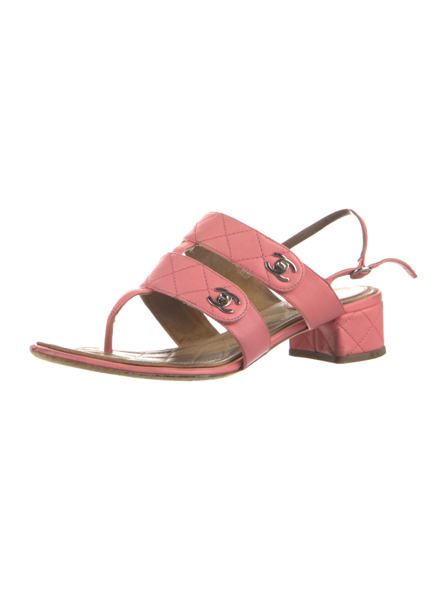 Chanel Interlocking CC Logo Leather Slingback Sandals