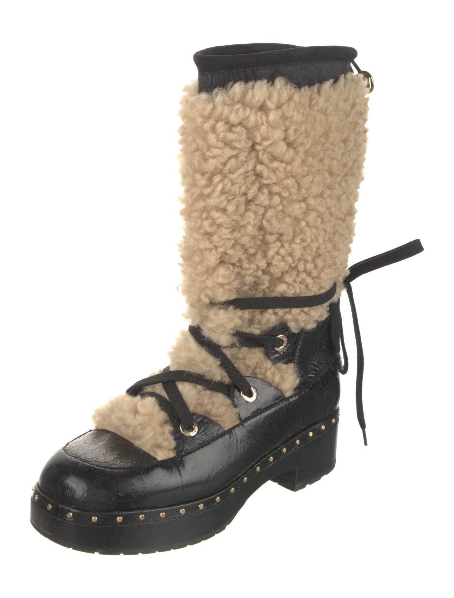 Chanel Interlocking CC Logo Leather Snow Boots
