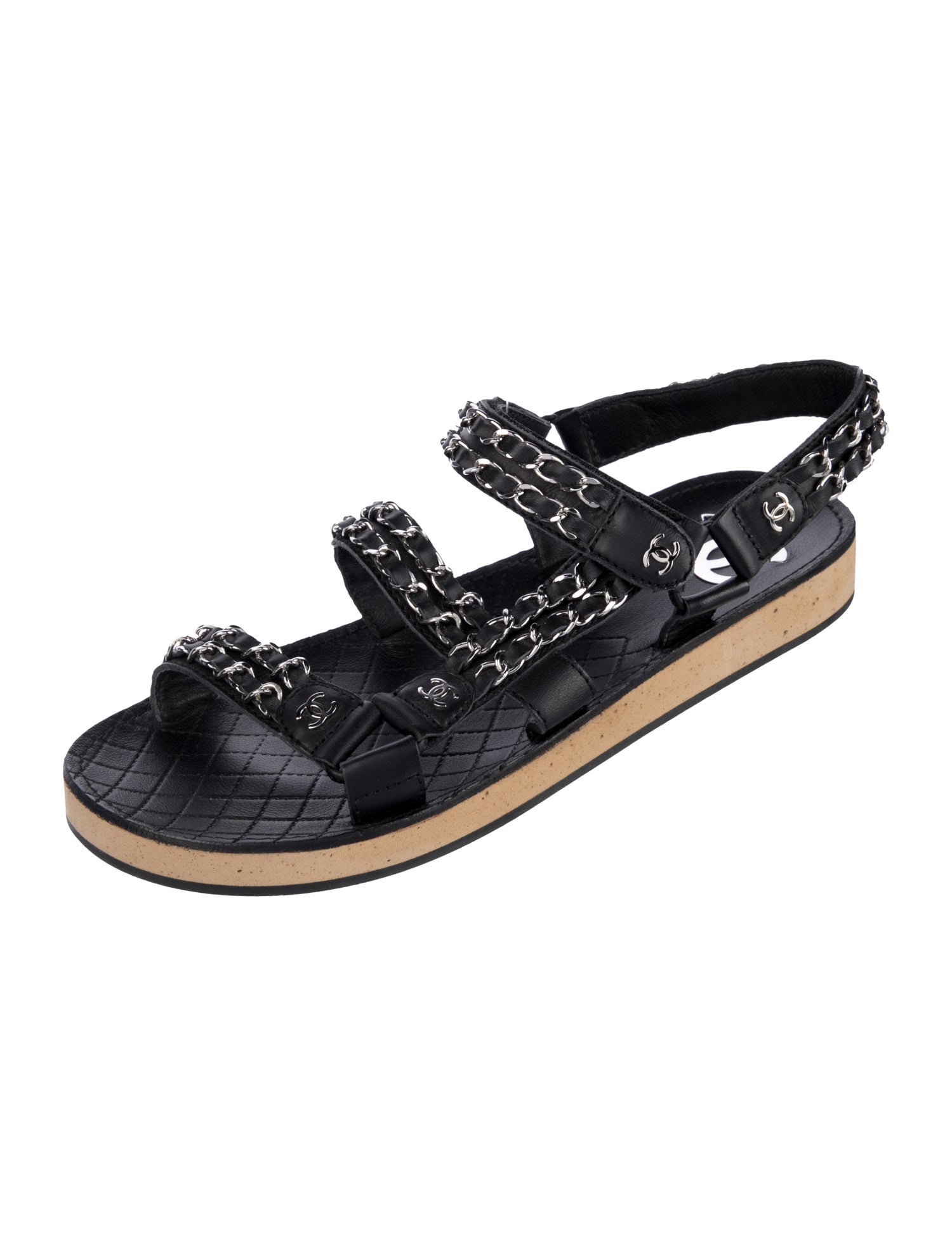 Chanel Interlocking CC Logo Leather Slingback Sandals
