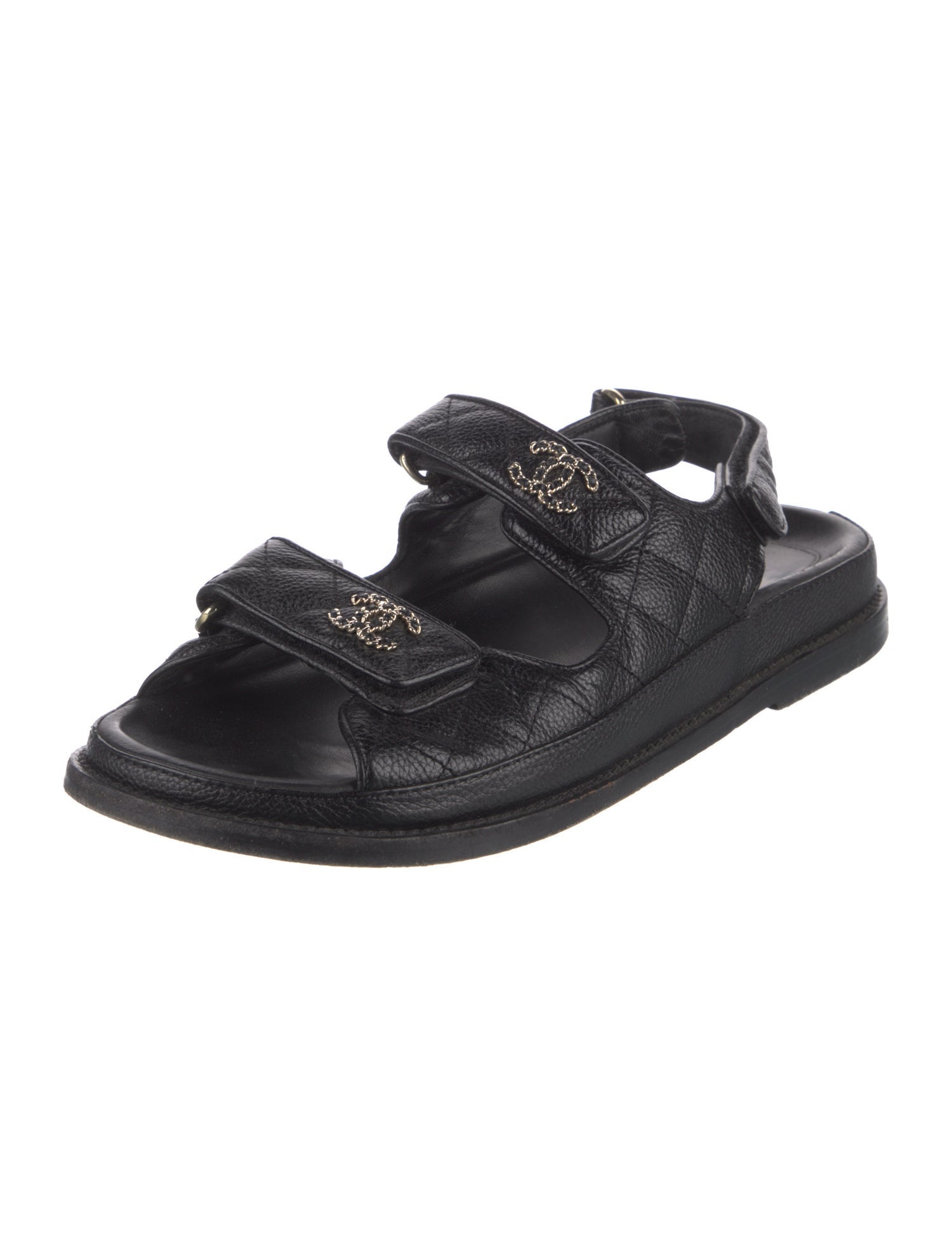 Chanel Interlocking CC Logo Leather Slingback Sandals