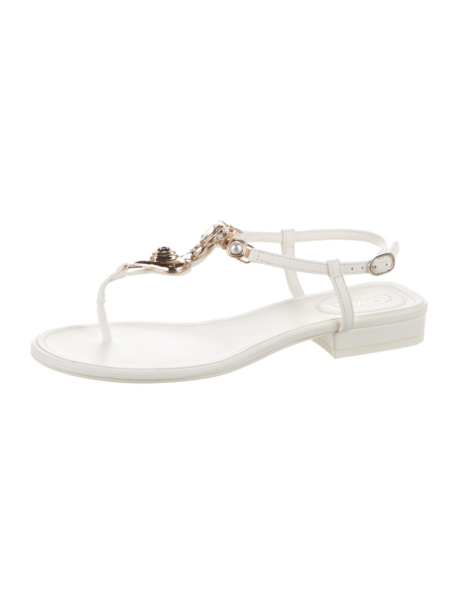 Chanel 2023 Interlocking CC Logo T-Strap Sandals w/ Tags