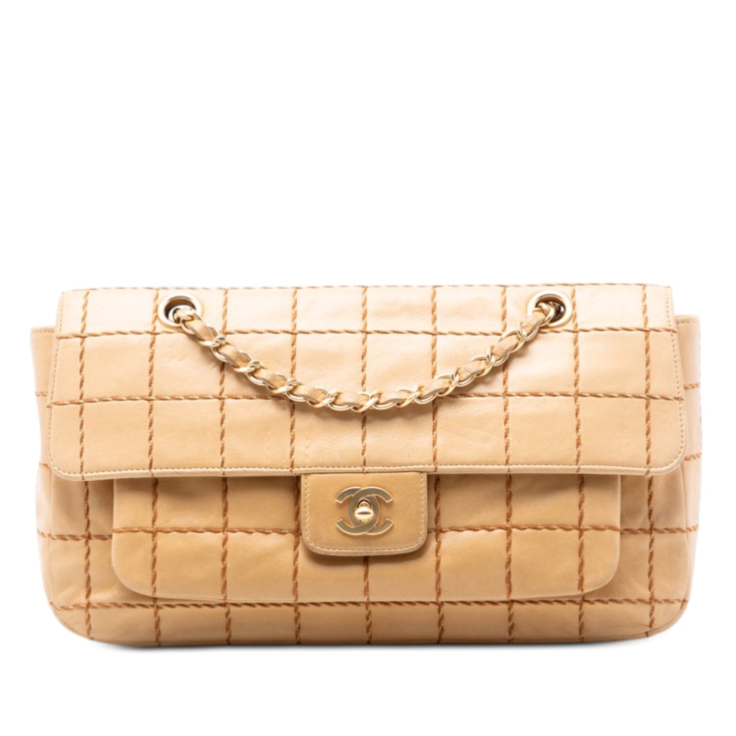 Chanel Lambskin Chocolate Bar Lambskin Wild Stitch Chain Flap