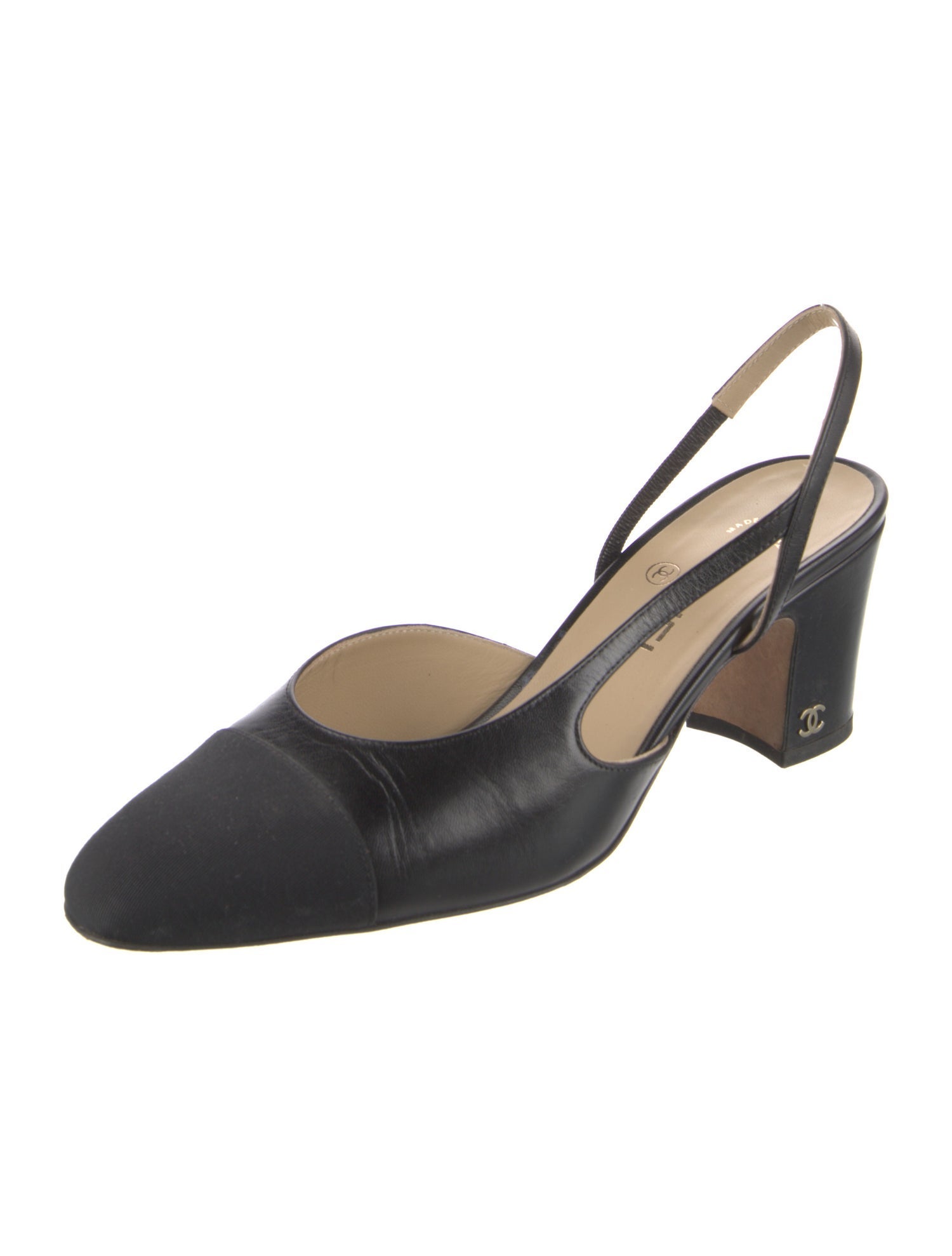 Chanel Interlocking CC Logo Leather Slingback Pumps