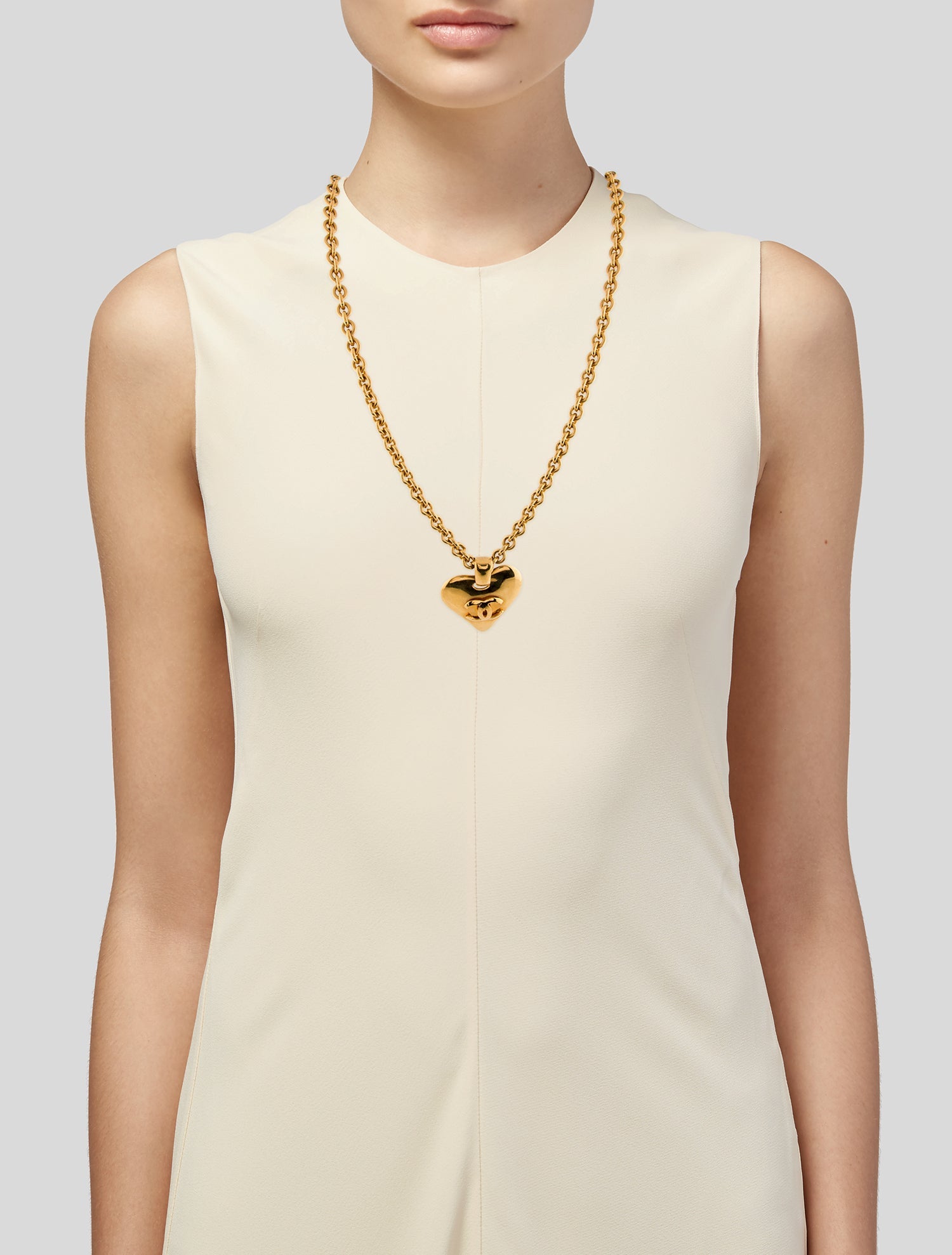 Chanel Vintage CC Heart Pendant Necklace