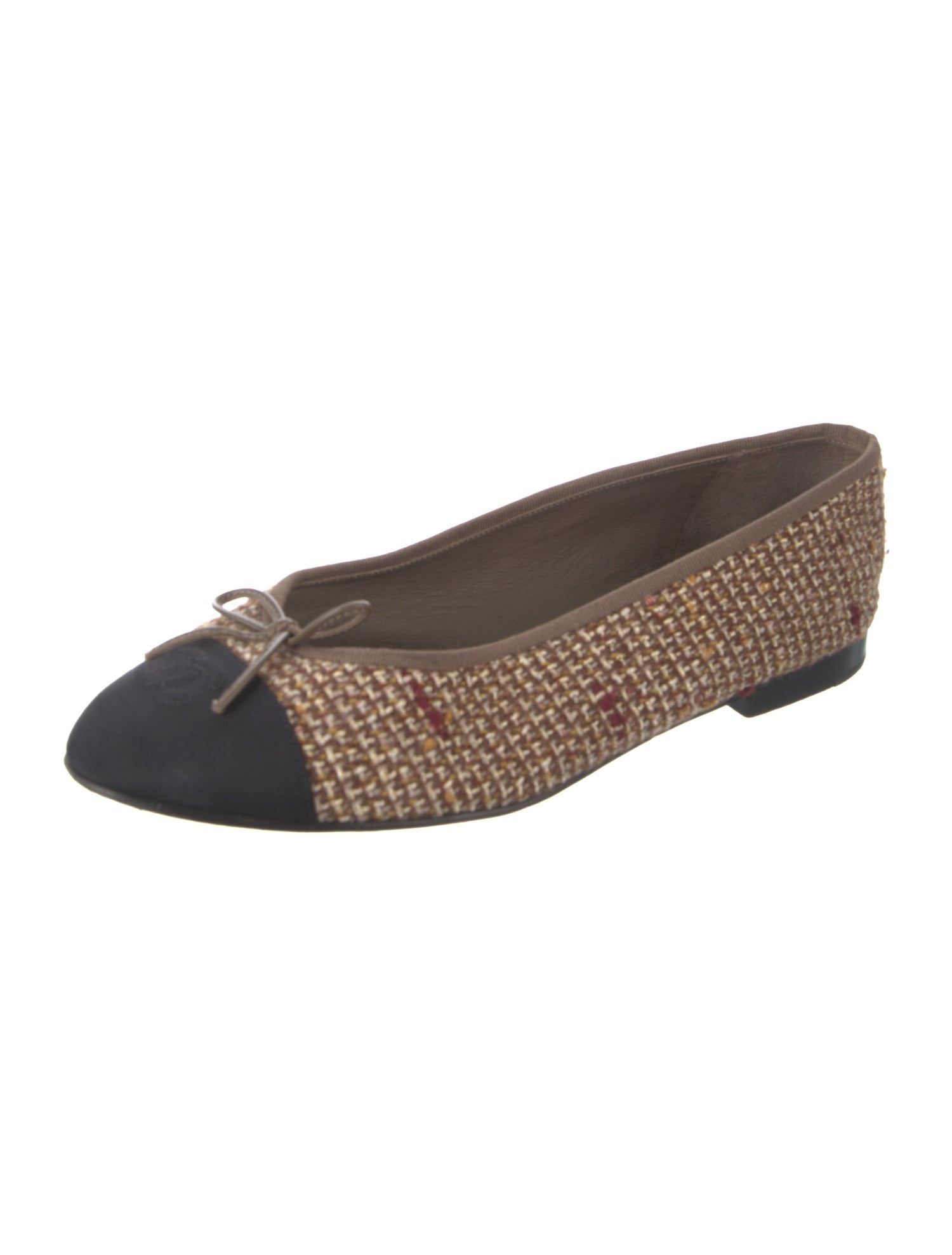 Chanel Interlocking CC Logo Tweed Ballet Flats