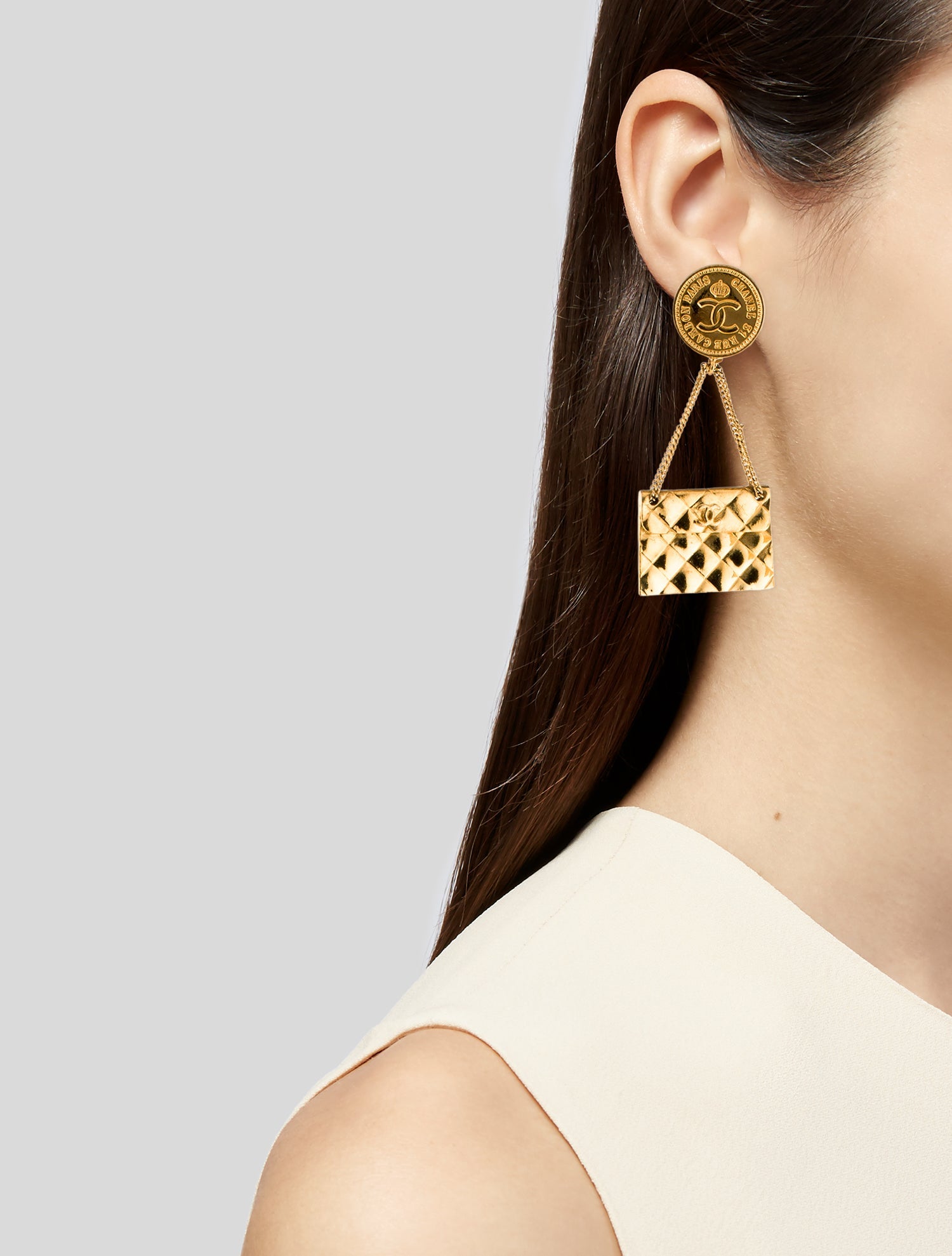 Chanel Vintage Quilted Flap Bag Drop Earrings