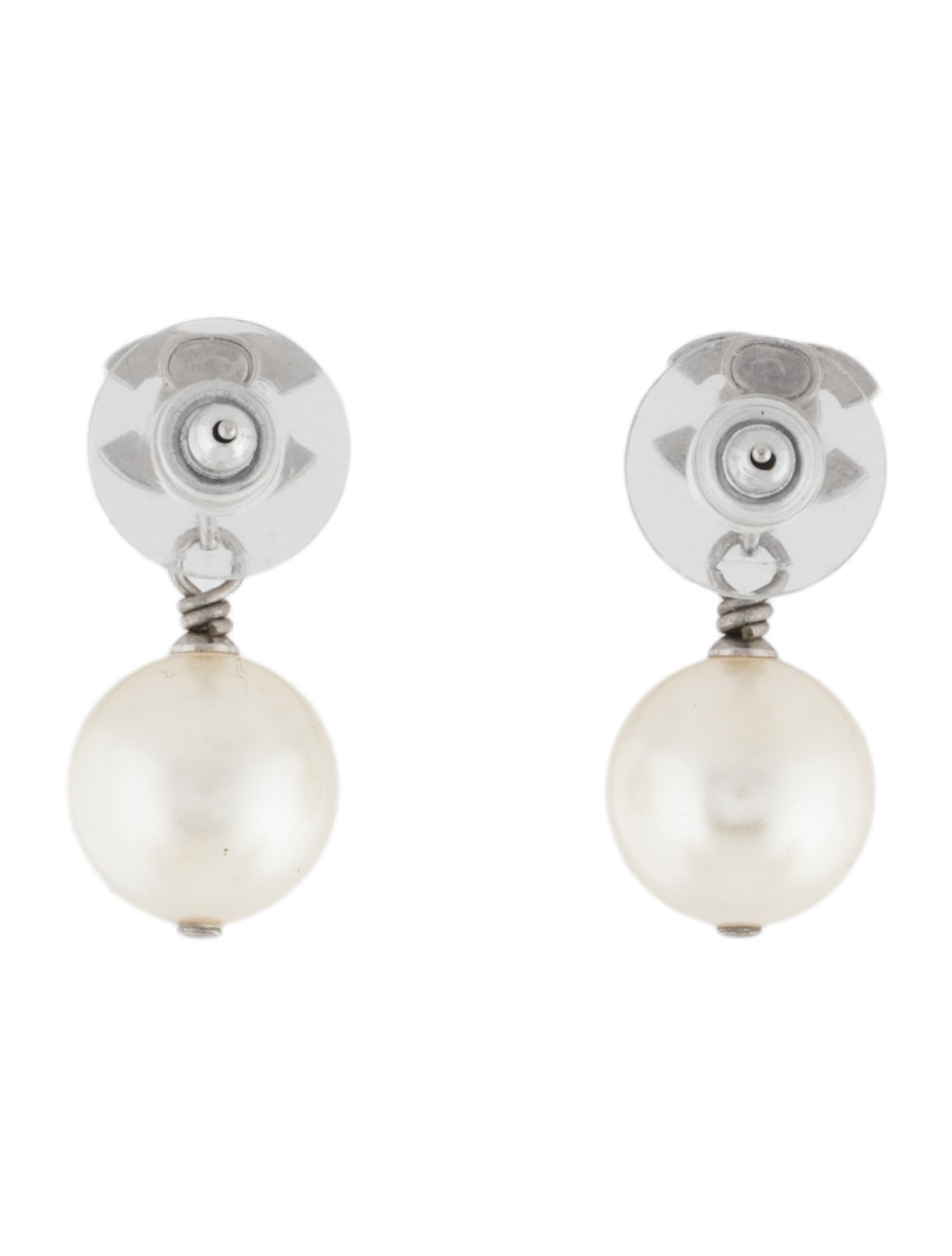 Chanel Faux Pearl & Strass CC Logo Drop Earrings