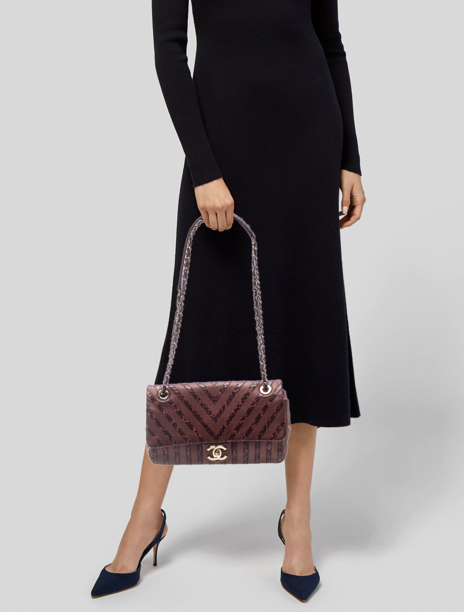 Chanel Chevron Snakeskin Single Flap Bag