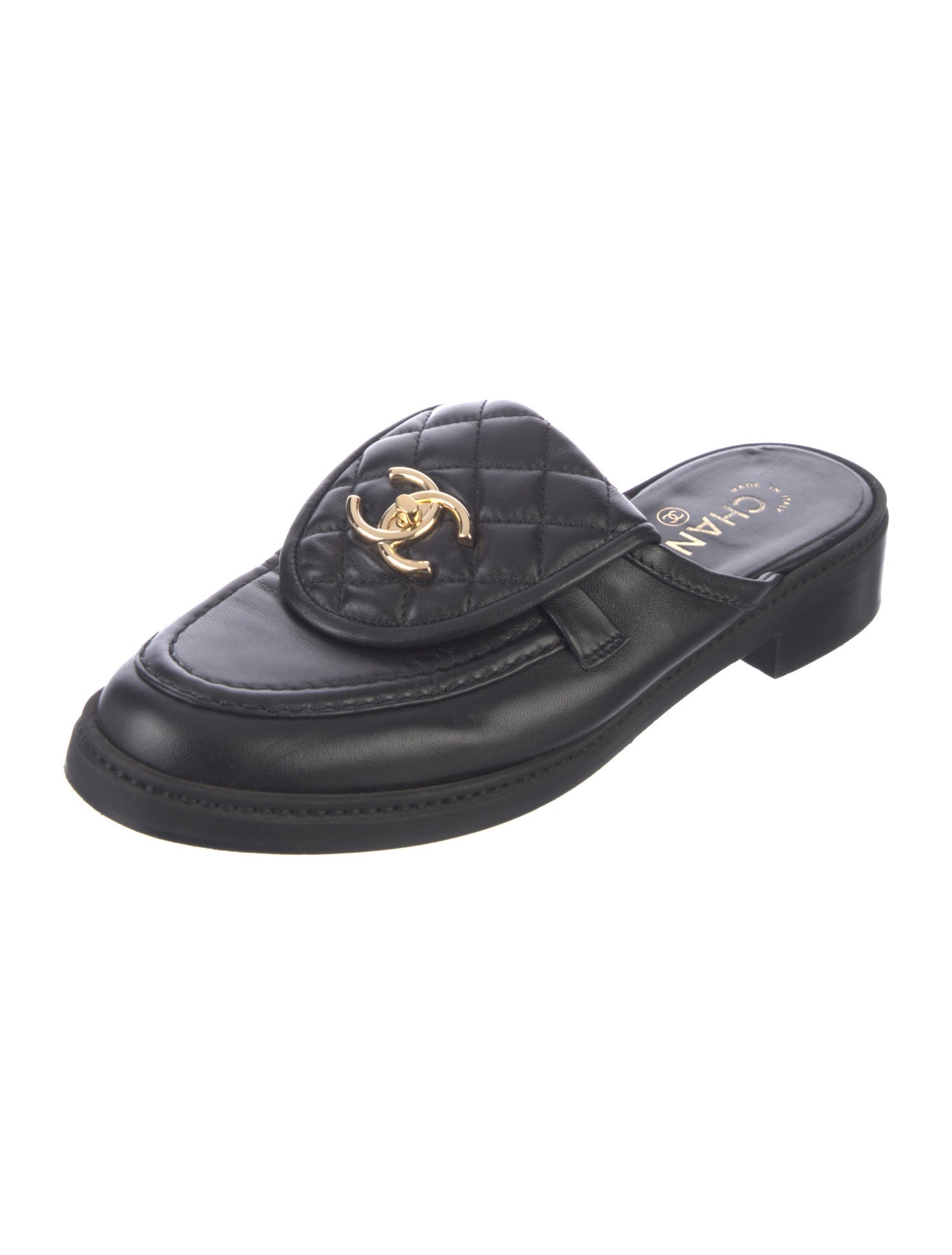 Chanel Interlocking CC Logo Leather Mules