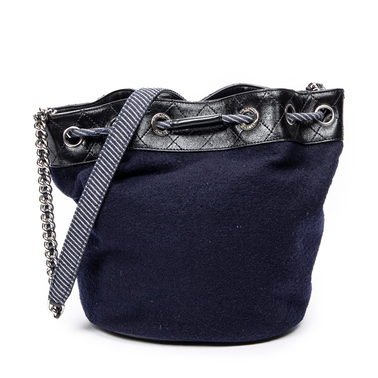 Chanel Canvas Embroidered Wool Bucket Chain Bag