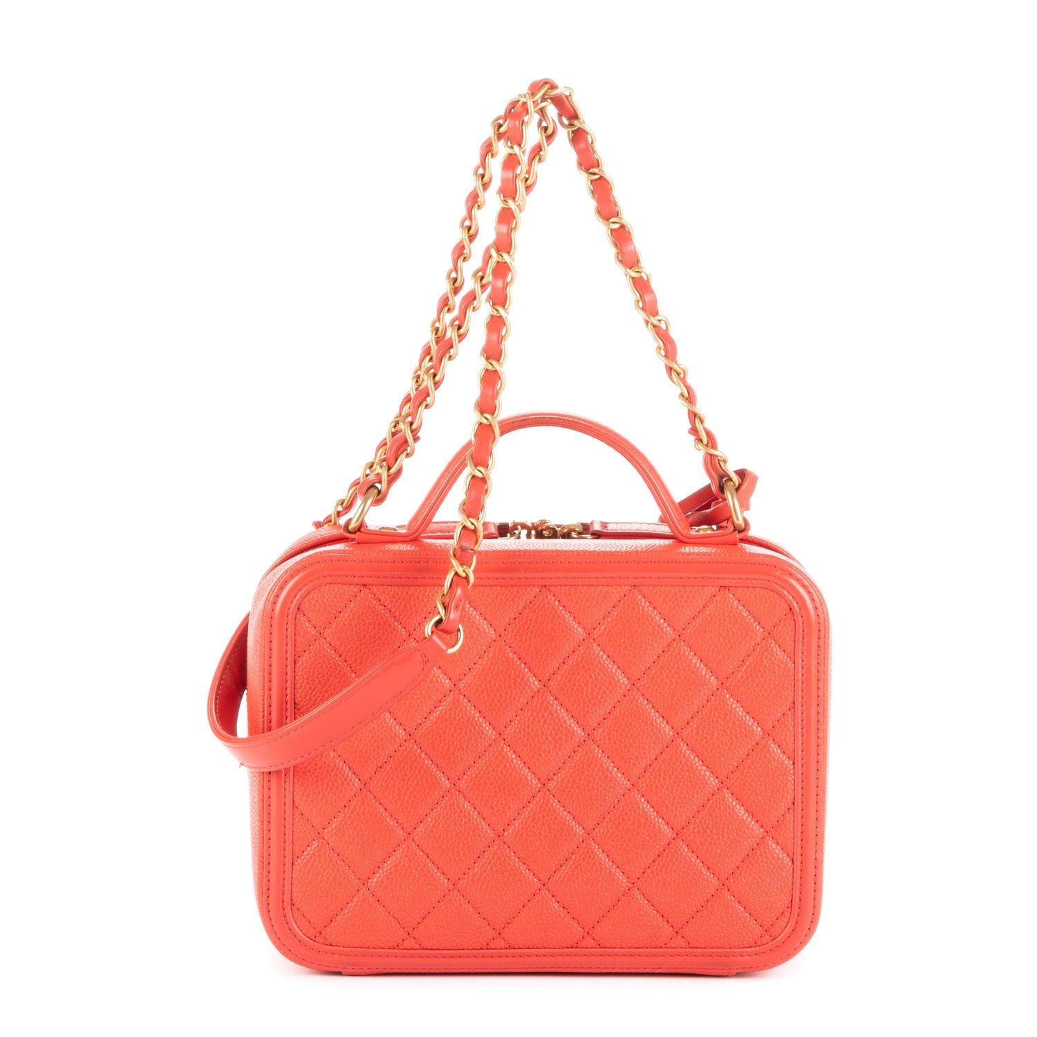 Chanel Leather Square Top Handle Filigree Vanity