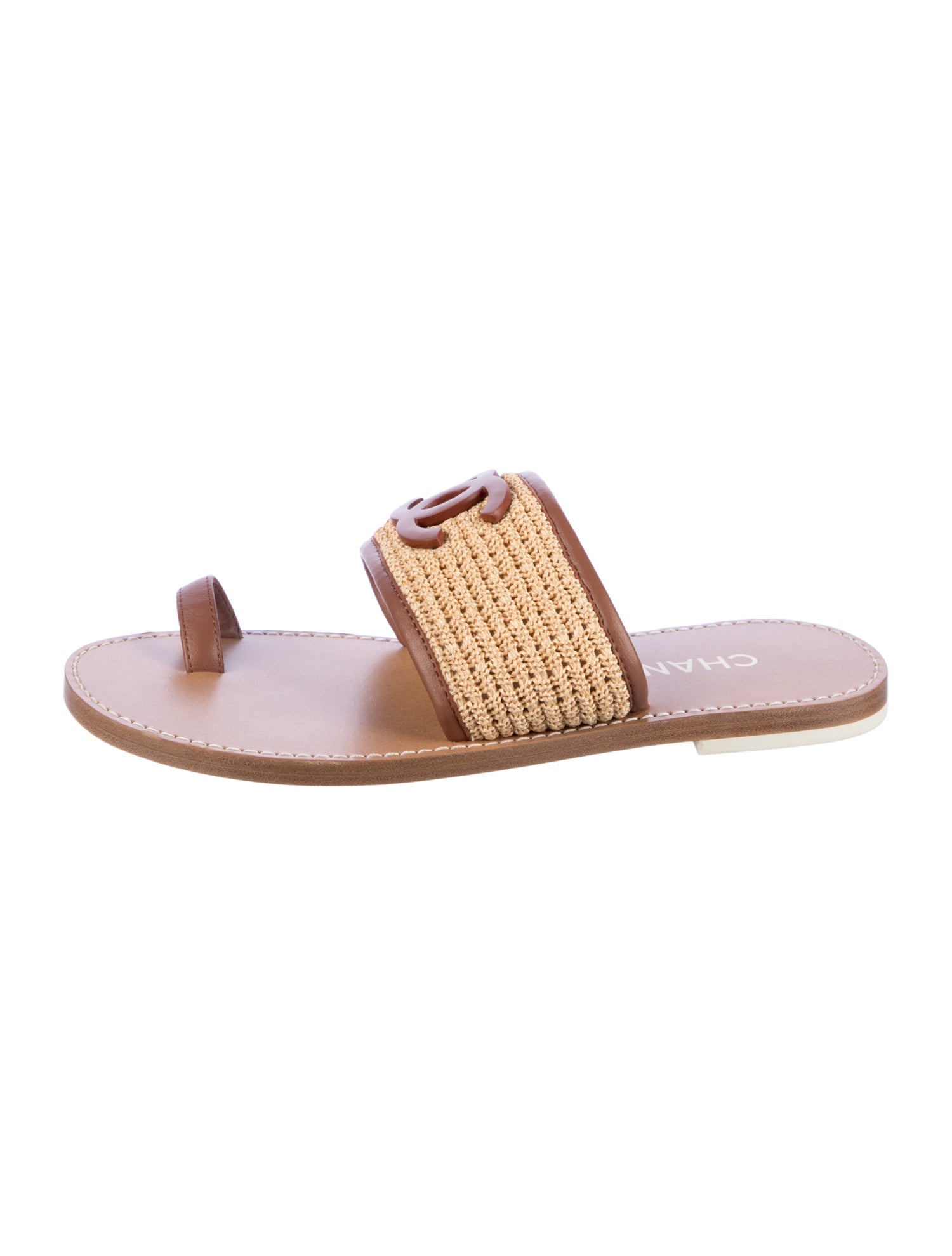 Chanel Interlocking CC Logo Raffia Slides