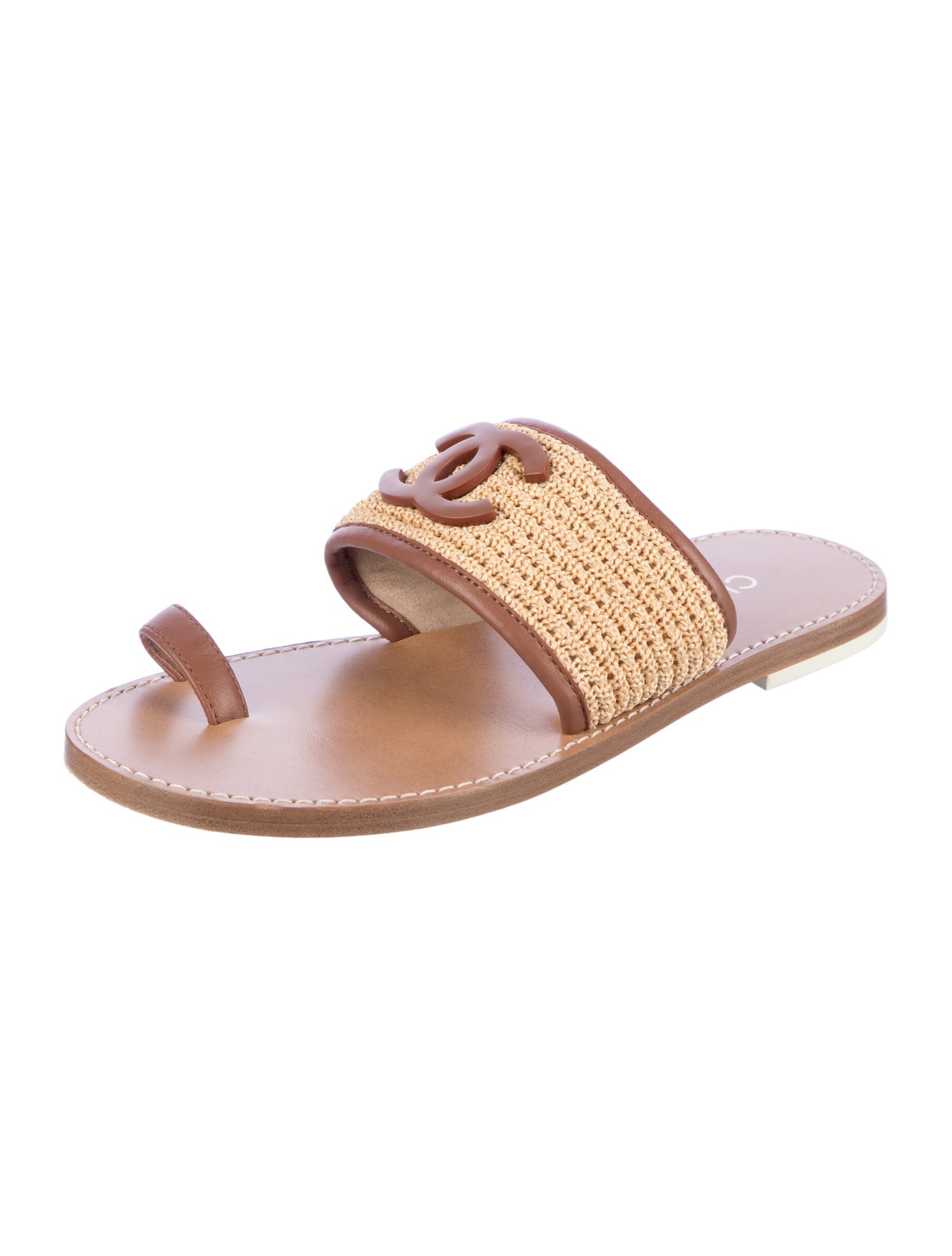 Chanel Interlocking CC Logo Raffia Slides