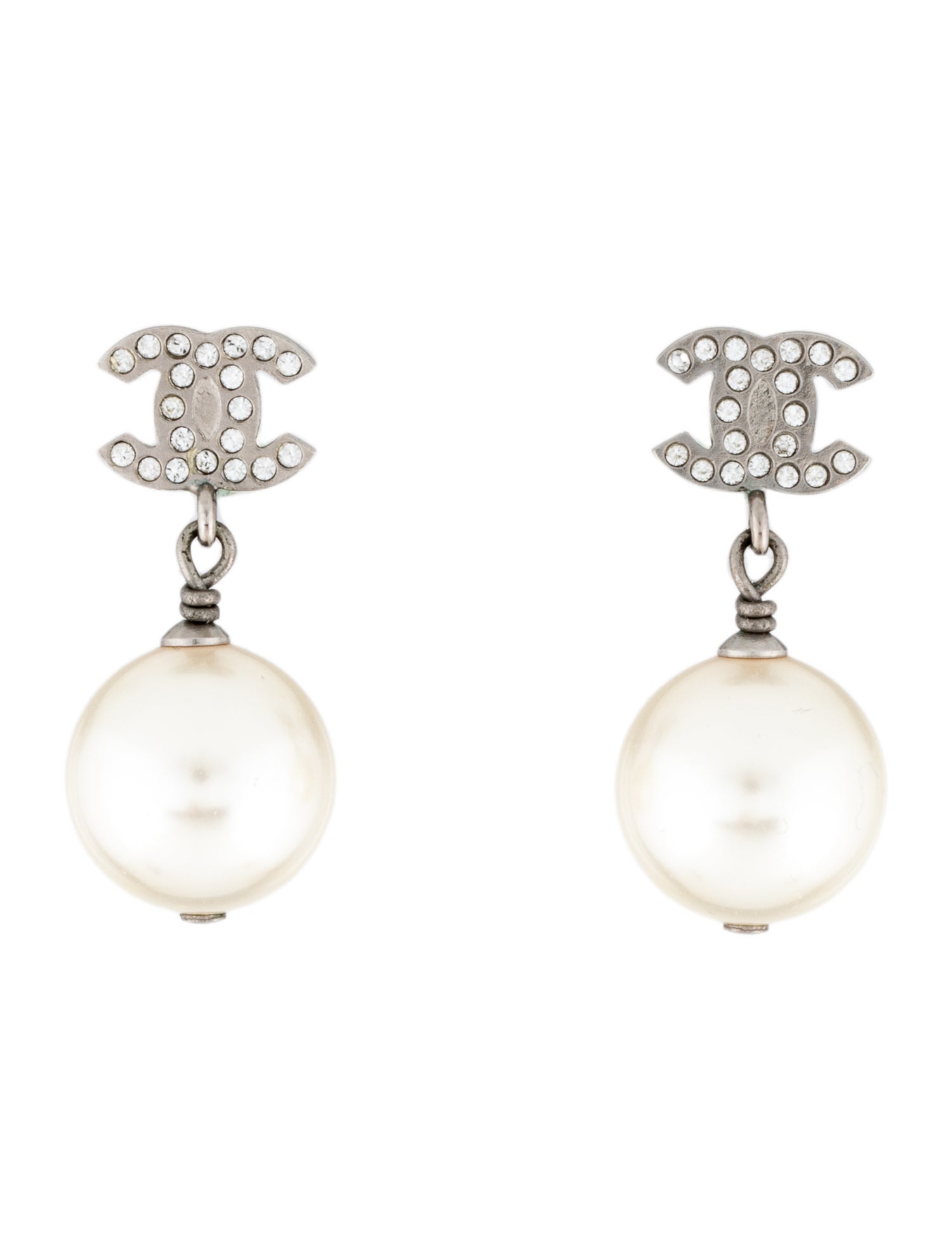 Chanel 2023 Faux Pearl & Strass CC Drop Earrings