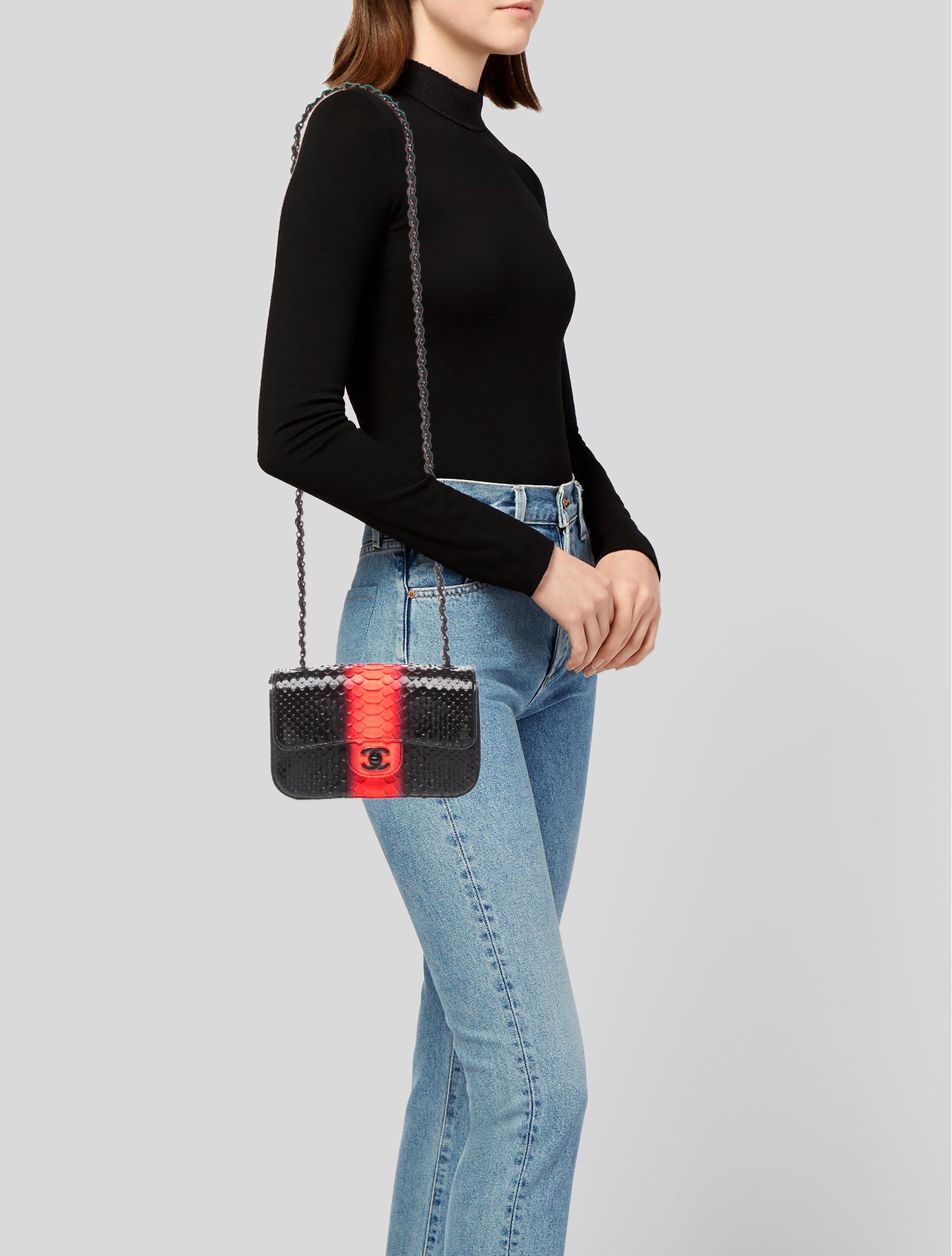 Chanel Python Rectangular Mini Classic Flap Bag