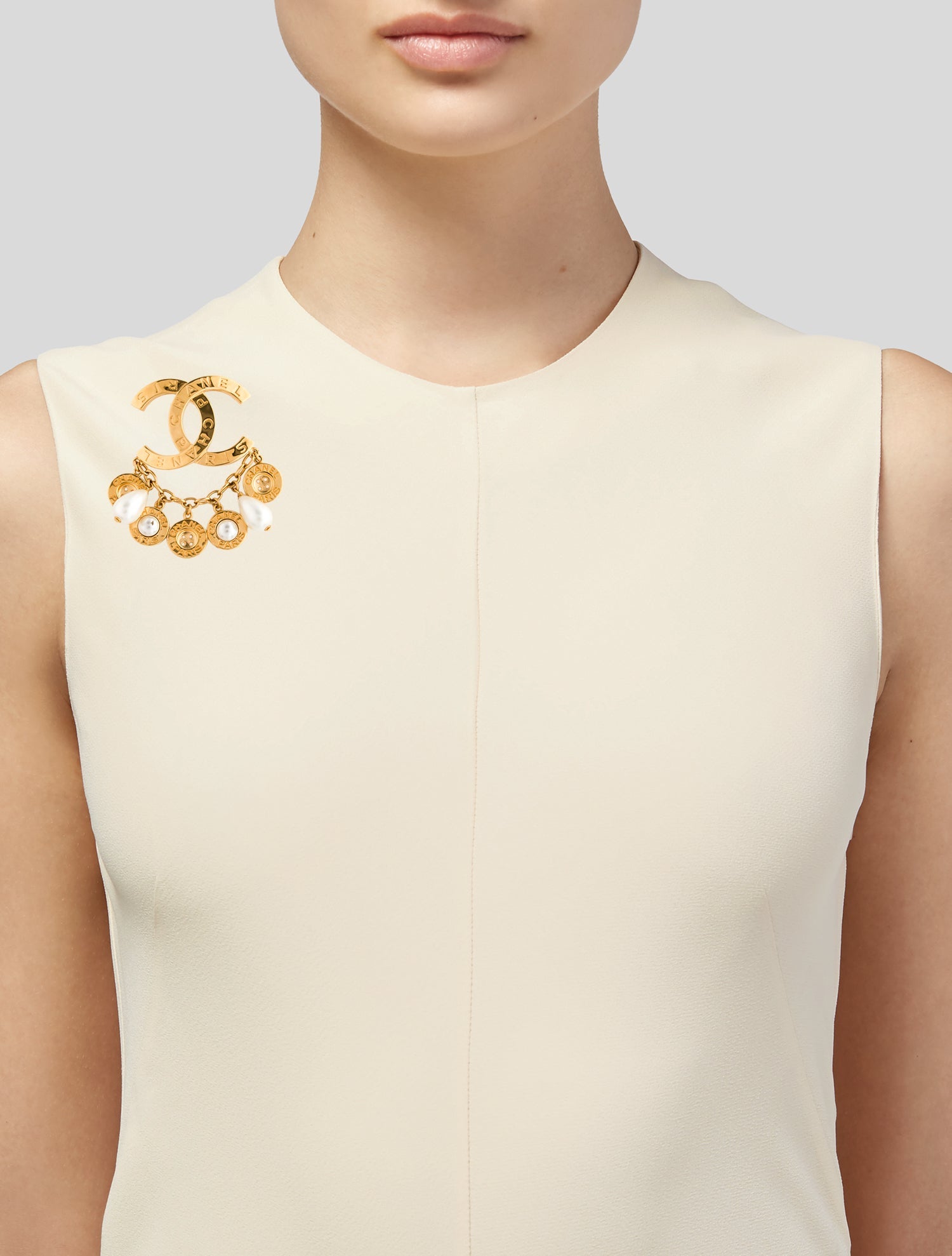 Chanel Faux Pearl Buttons CC Pin Brooch