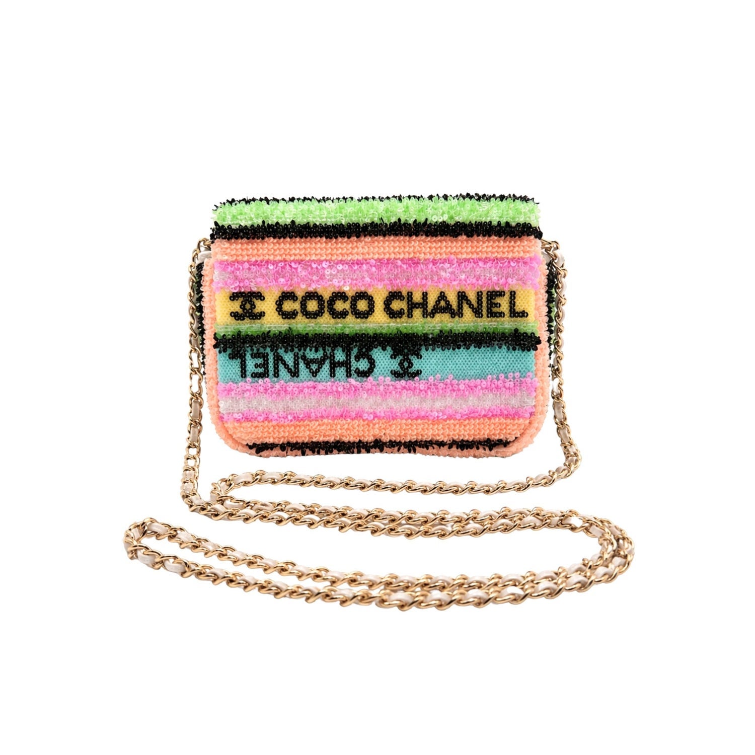 Chanel Lambskin Striped Coco Crossbody Flap Bag Mini