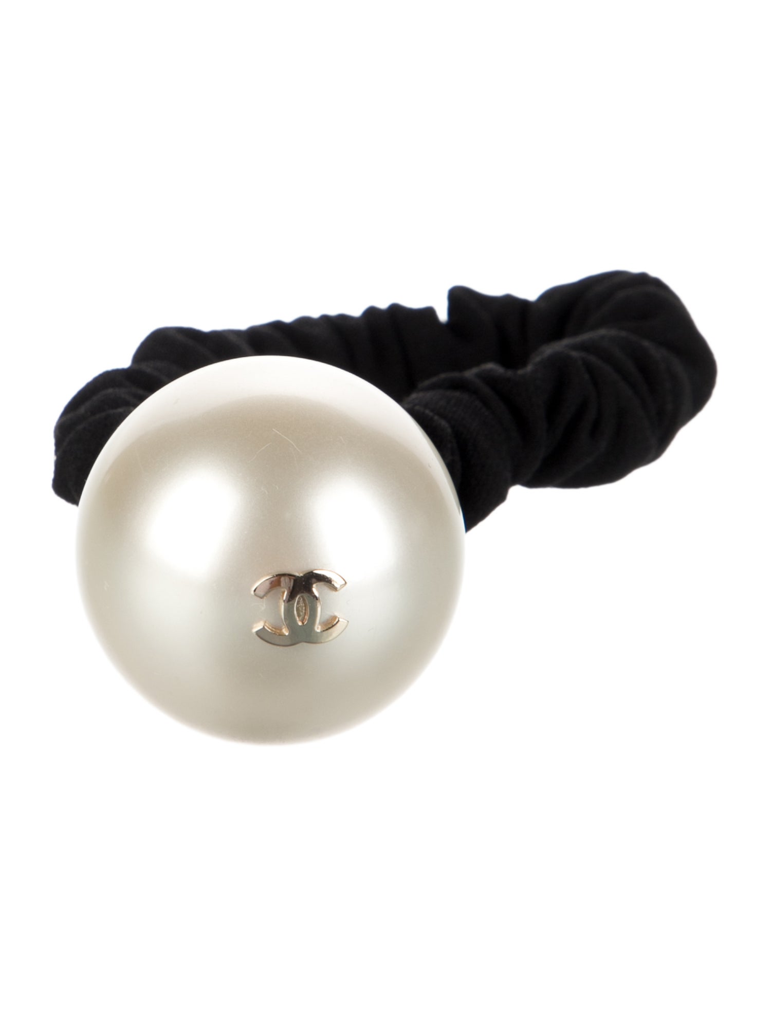 Chanel 2022 Faux Pearl CC Hair Tie - Black Hair Accessories