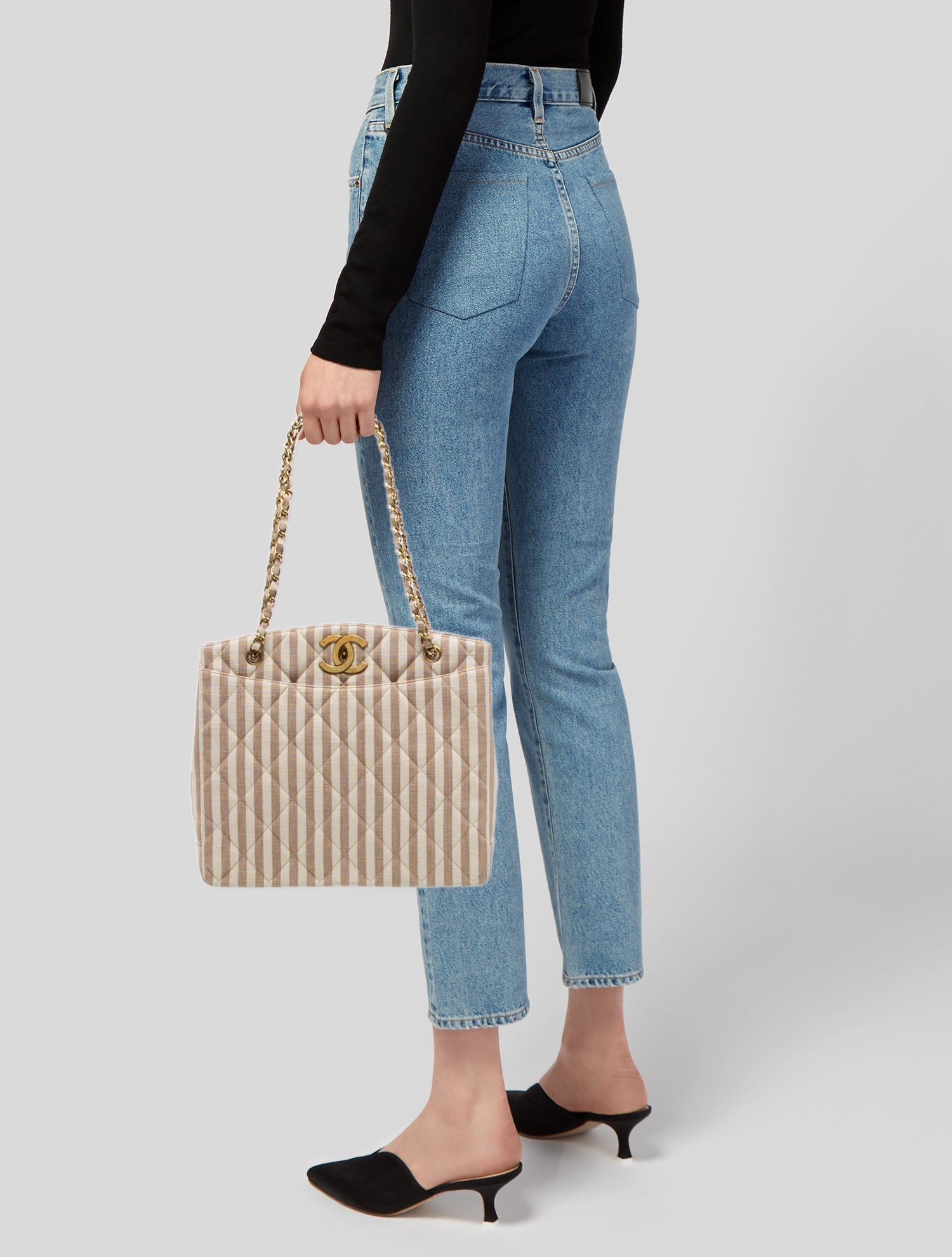 Chanel CC Striped Canvas Tote