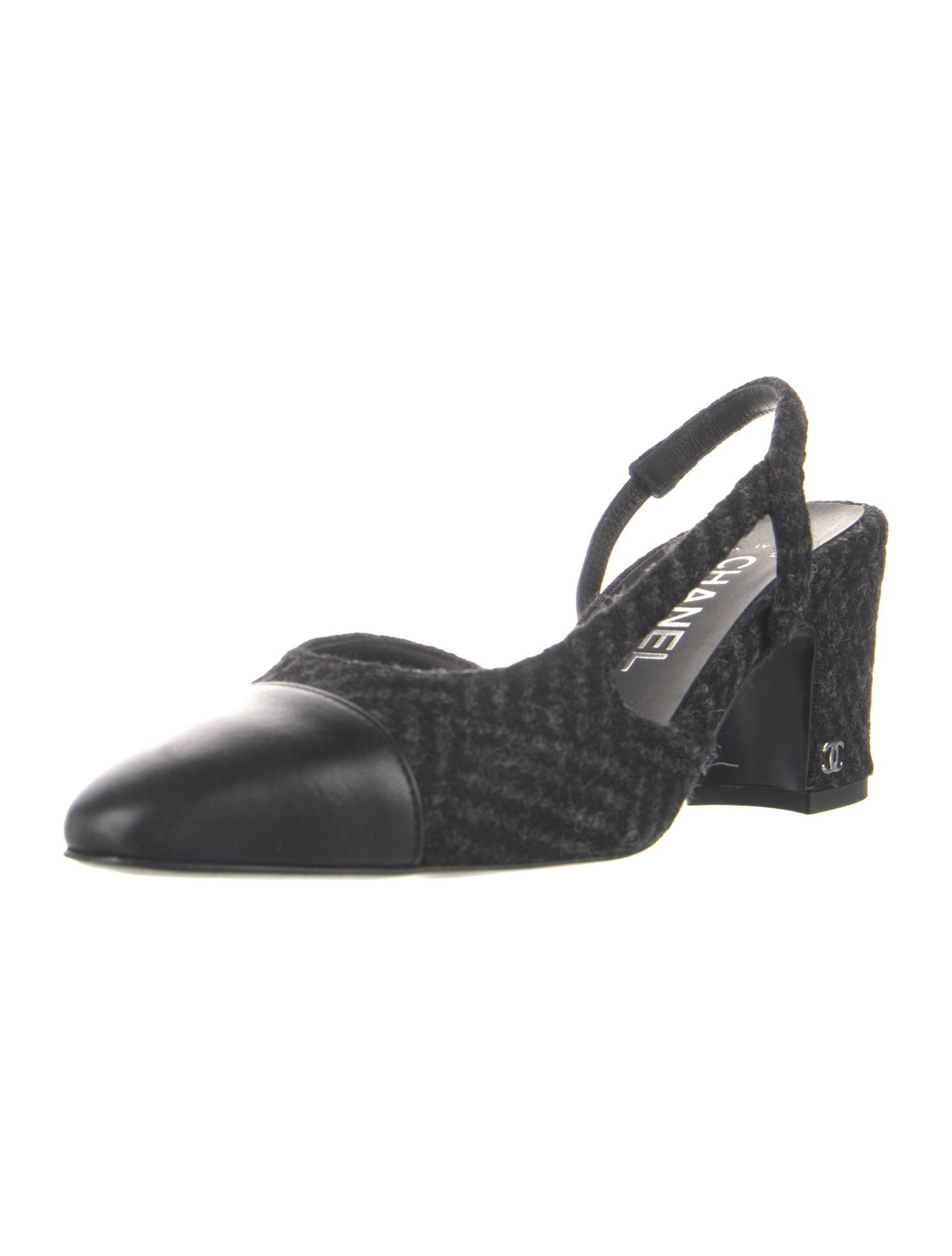 Chanel Interlocking CC Logo Tweed Slingback Pumps