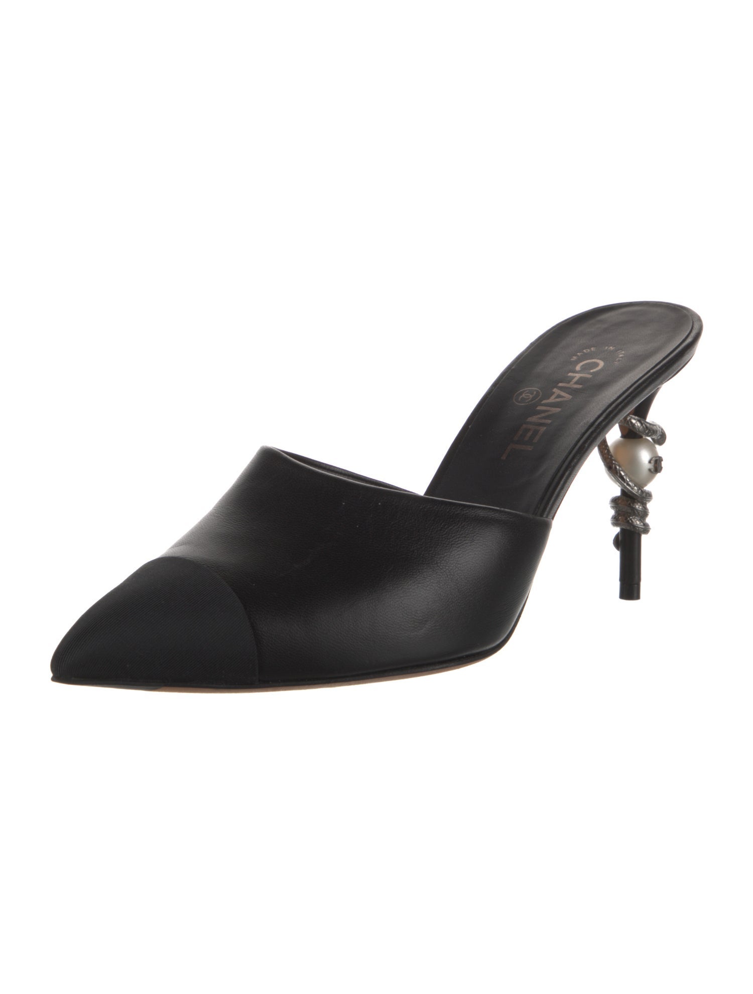 Chanel Interlocking CC Logo Leather Mules