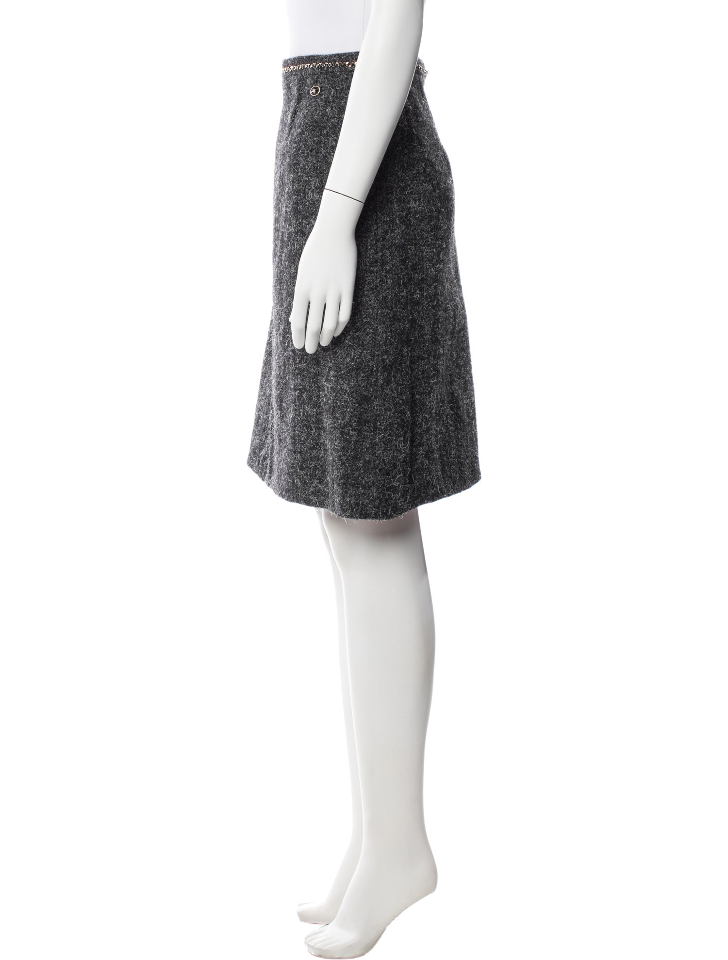 スカート  Rive Gauche leather tweed skirt Yves Saint Laurent Rive Gauche Vintage Knee-Length Skirt - Black