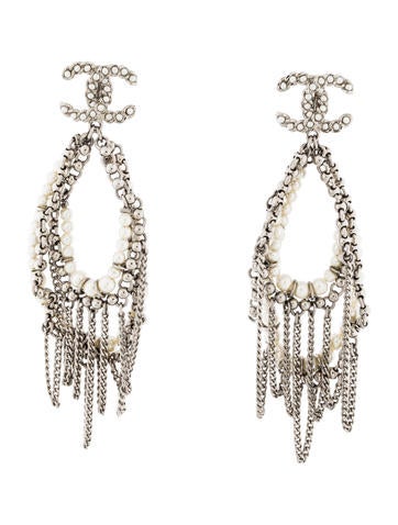 Chanel CC Faux Pearl Drop Earrings