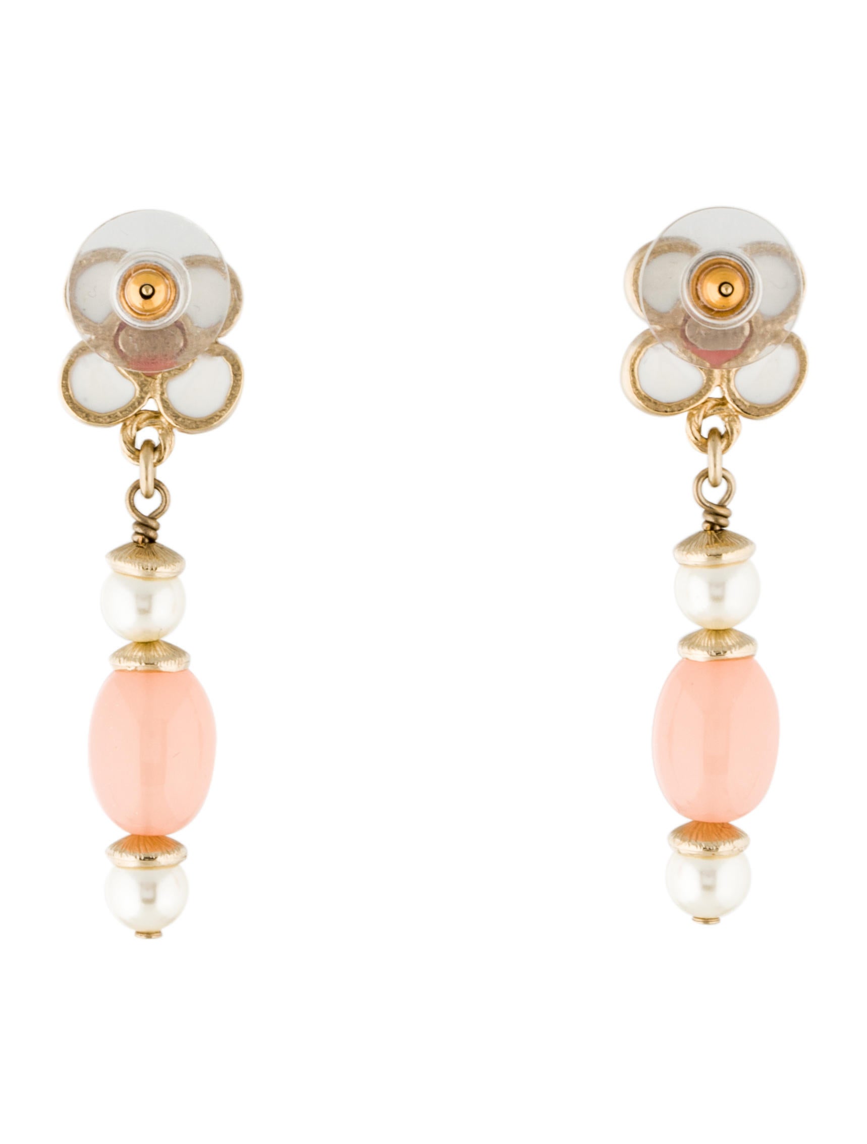 Chanel Pearl & Enamel Flower Drop Earrings Earrings CHA160764 The