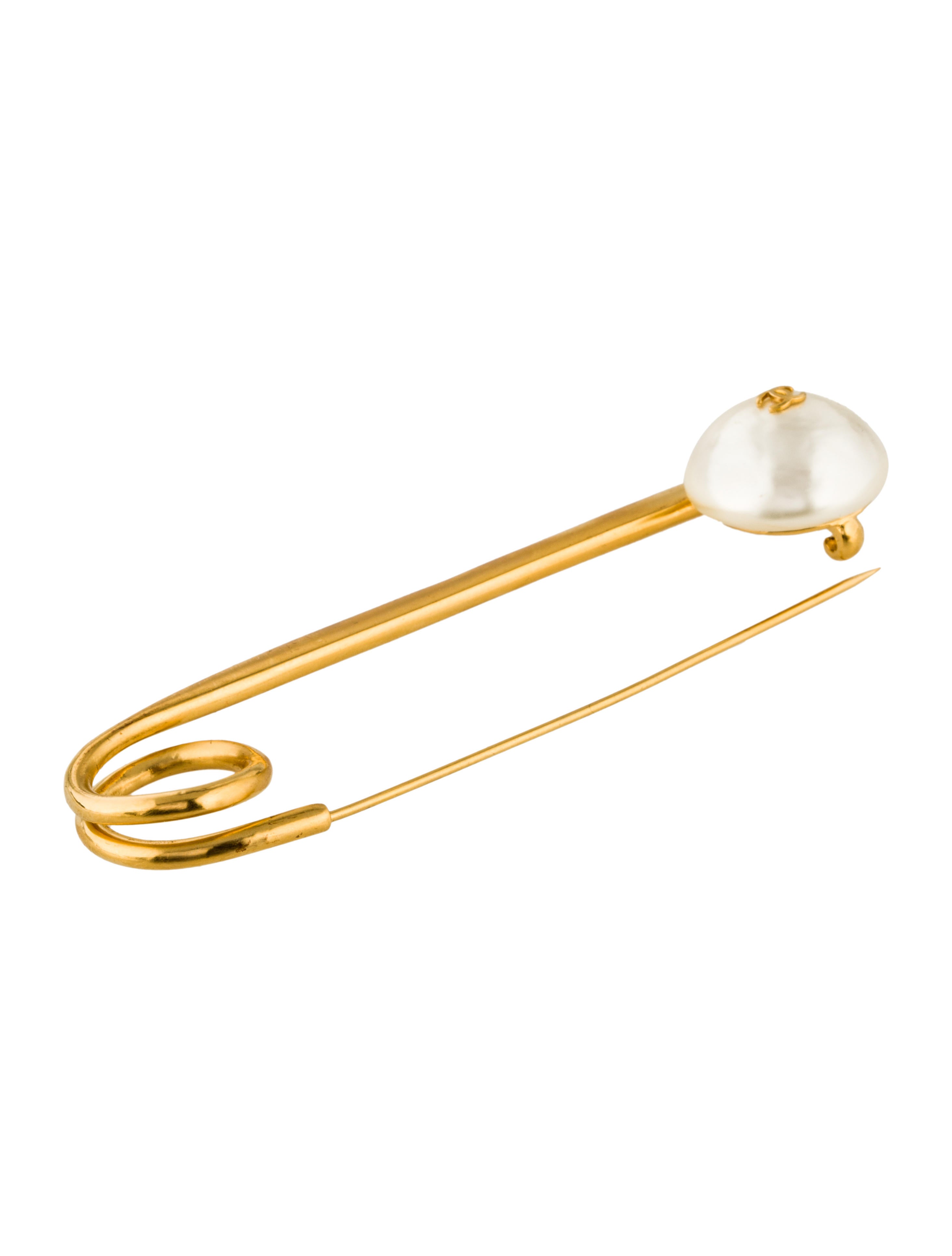 Chanel CC Faux Pearl Safety Pin Brooch Brooches CHA171783 The