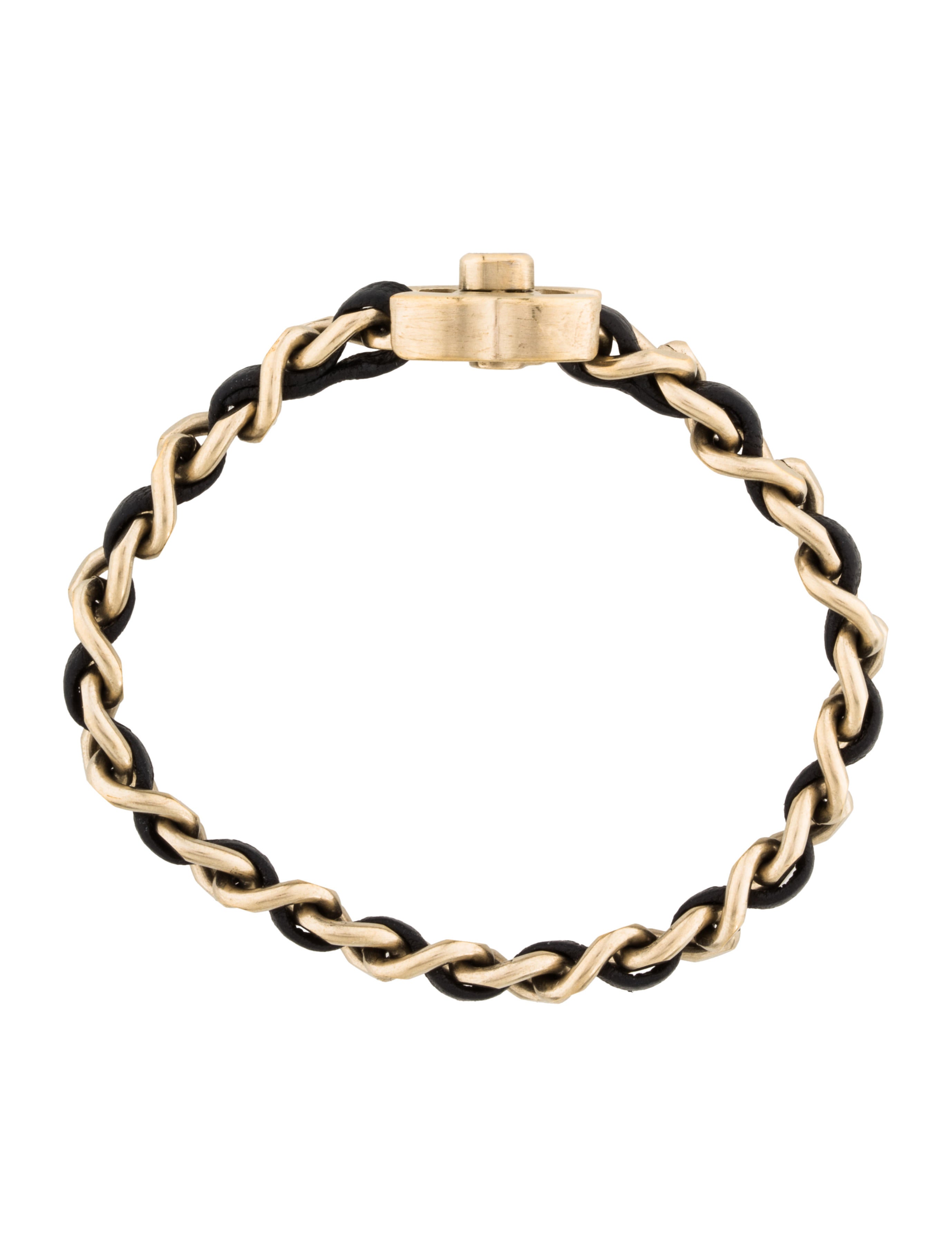 Chanel Interwoven Leather Chain Turn Lock Bracelet Bracelets