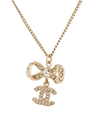 Chanel Crystal Bow Pendant Necklace