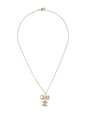 Chanel Crystal Bow Pendant Necklace