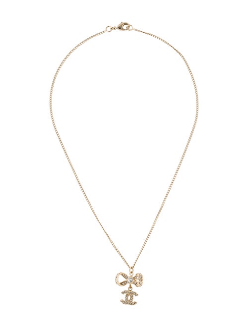 Chanel Crystal Bow Pendant Necklace