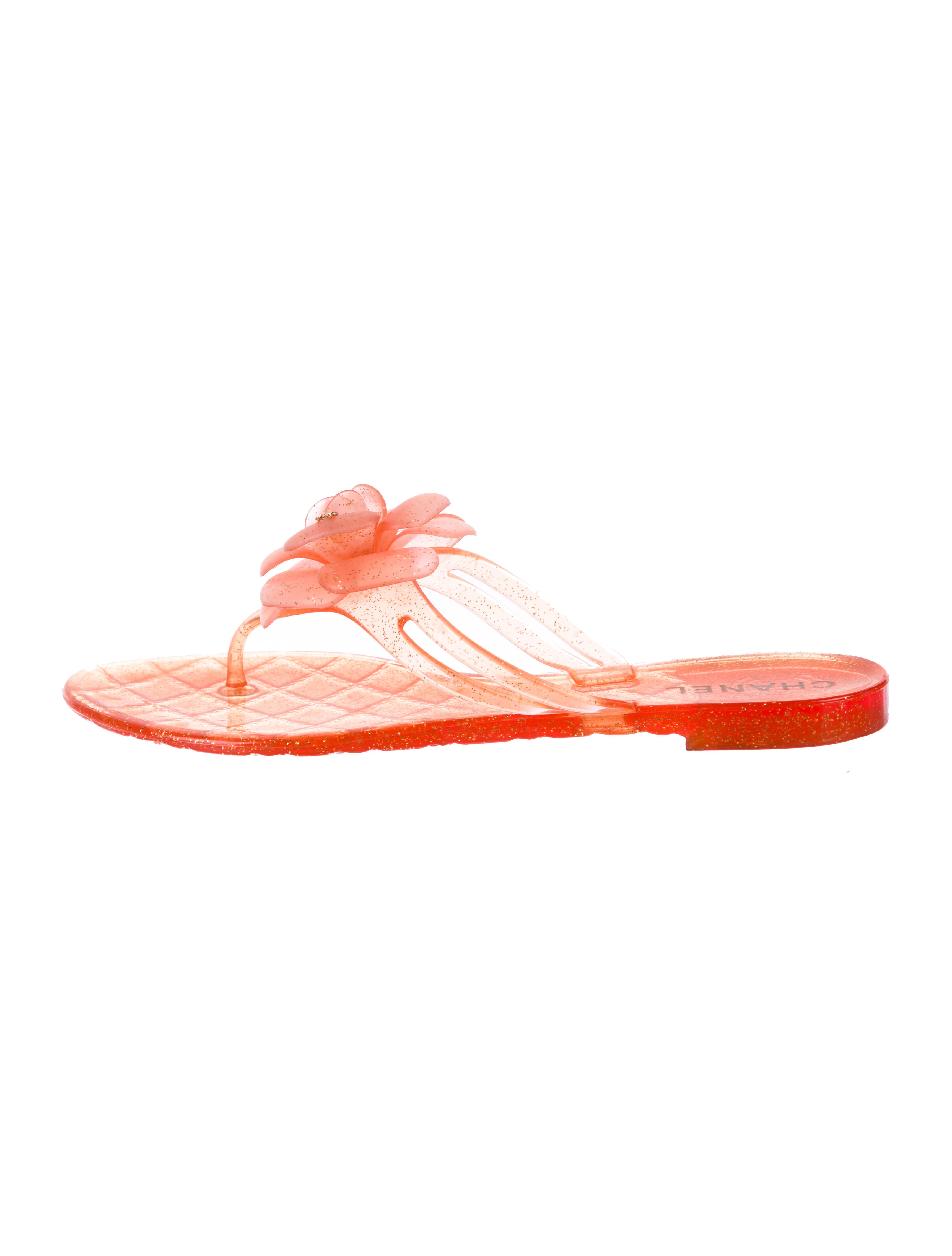 CHANEL Jelly Camellia Glitter Thong Sandals 38 Yellow 68559