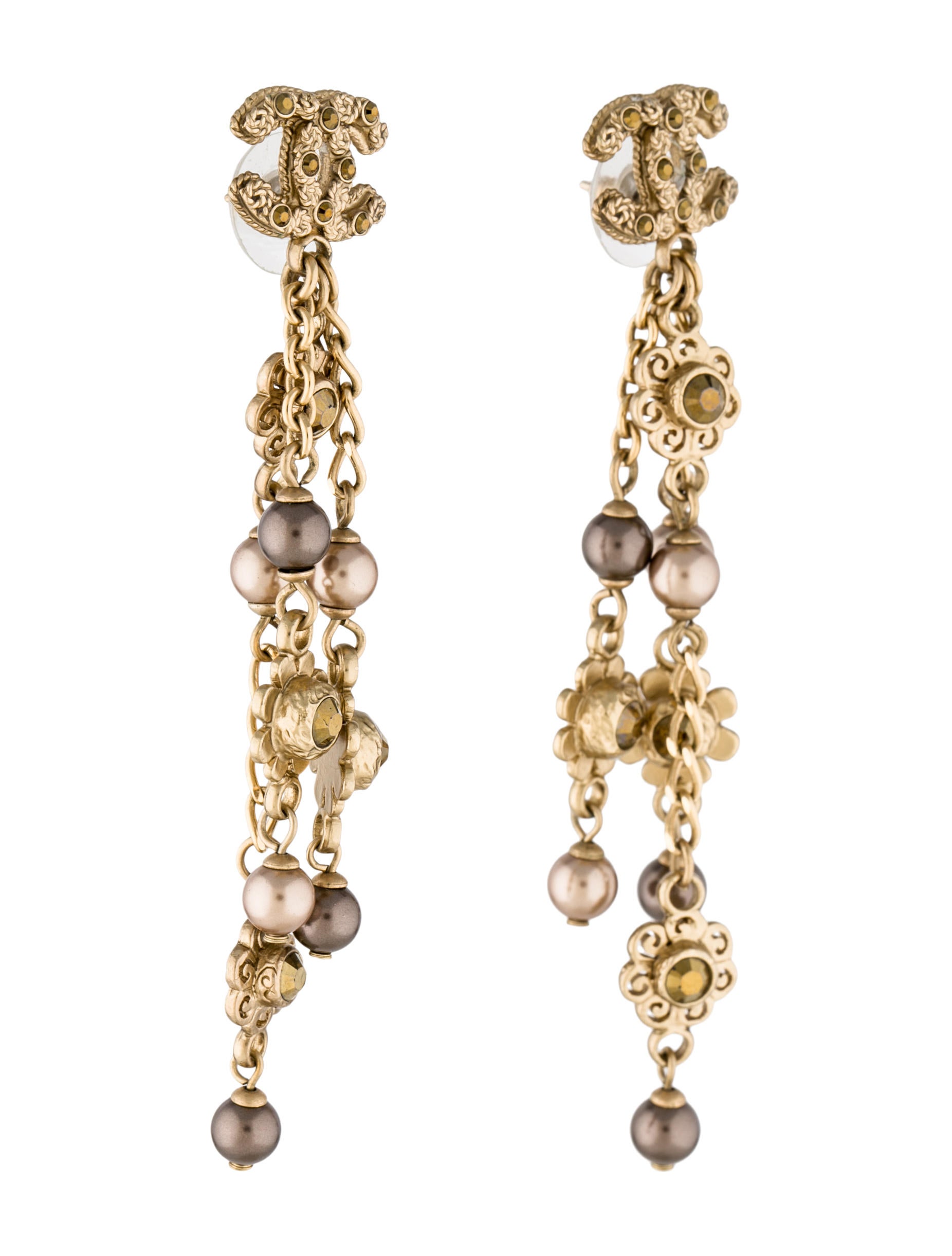 Chanel CC Faux Pearl Drop Earrings Earrings CHA184548 The RealReal