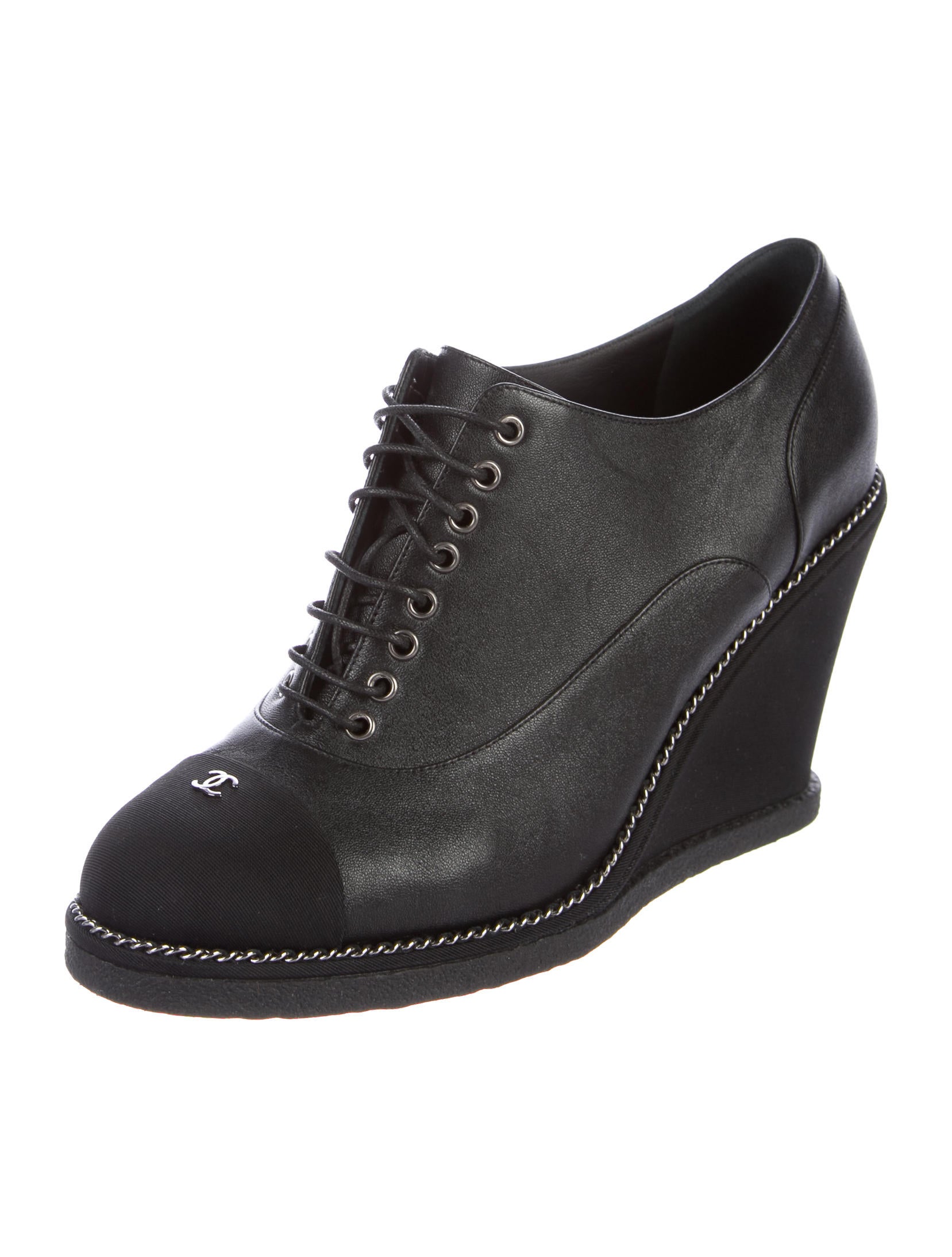 Chanel Canvas Wedge Lace Up Shoes For Sale Chanel Canvas Wedge Lace Up Shoes For Sale