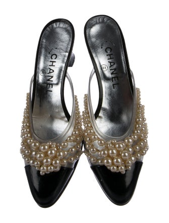 Chanel Pearl Adorned Cap-Toe Mules
